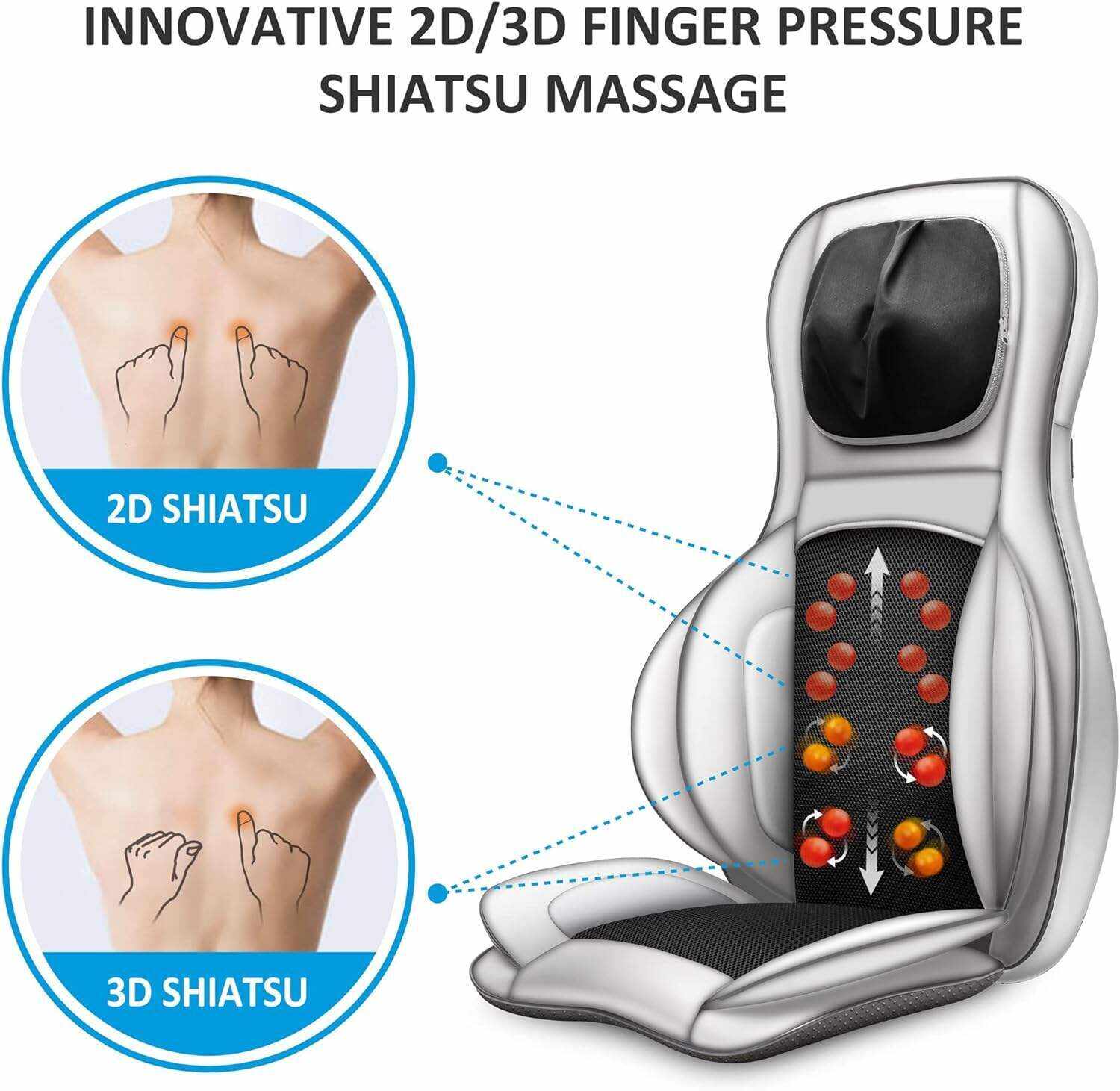 COMFIER Shiatsu Neck Back Massager with Heat and Compression, App Control 2D or 3D Deep Tissue Kneading Massage Chair Pad, Chair Massager for Full Body Pain Relief, Ideal Gifts,Grey