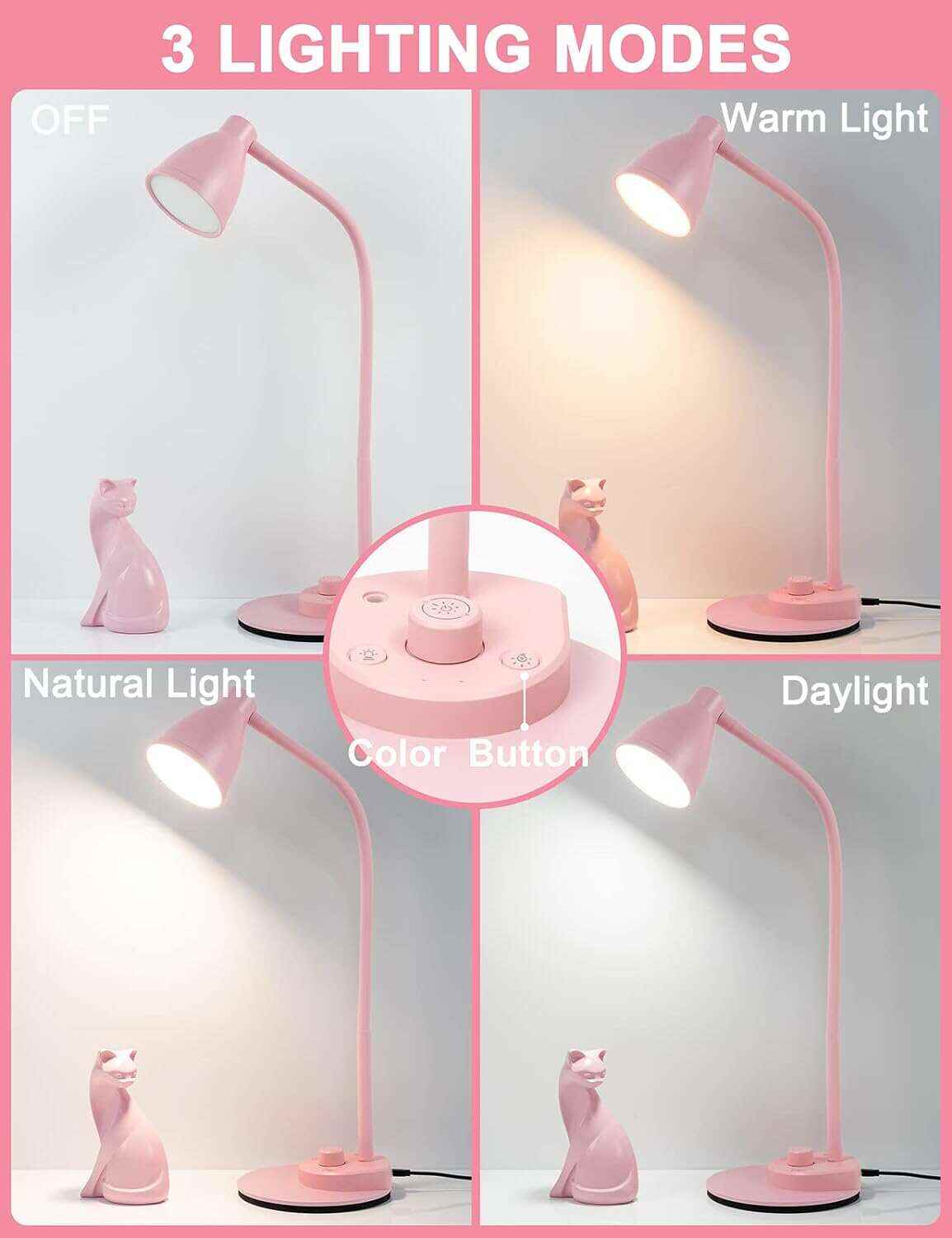 BOHON LED Desk Lamp with USB Charging Port 3 Color Modes Dimmable Reading Light Intelligent Induction Auto Dimming Task Lamp Flexible Gooseneck Table Lamp for Bedside Office, AC Adapter Include