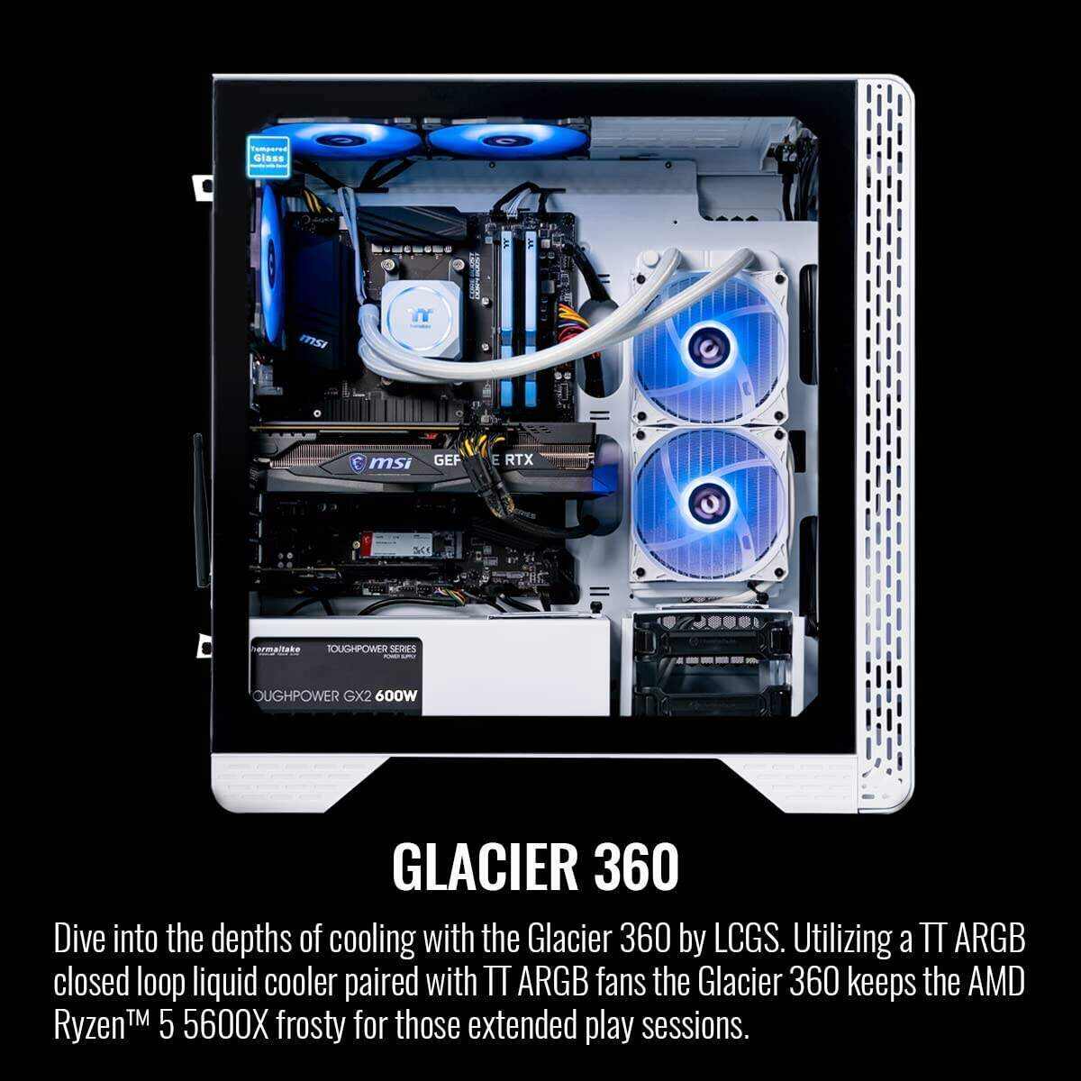 Thermaltake Frostbite 380 Gaming Desktop (AMD RyzenTM 7 5800X 8-core, ToughRam RGB DDR4 3600Mhz 32GB Memory, NVIDIA® GeForce RTXTM 3080, 1TB NVMe M.2, Win10 Home) D3FB-B550-380-LCS