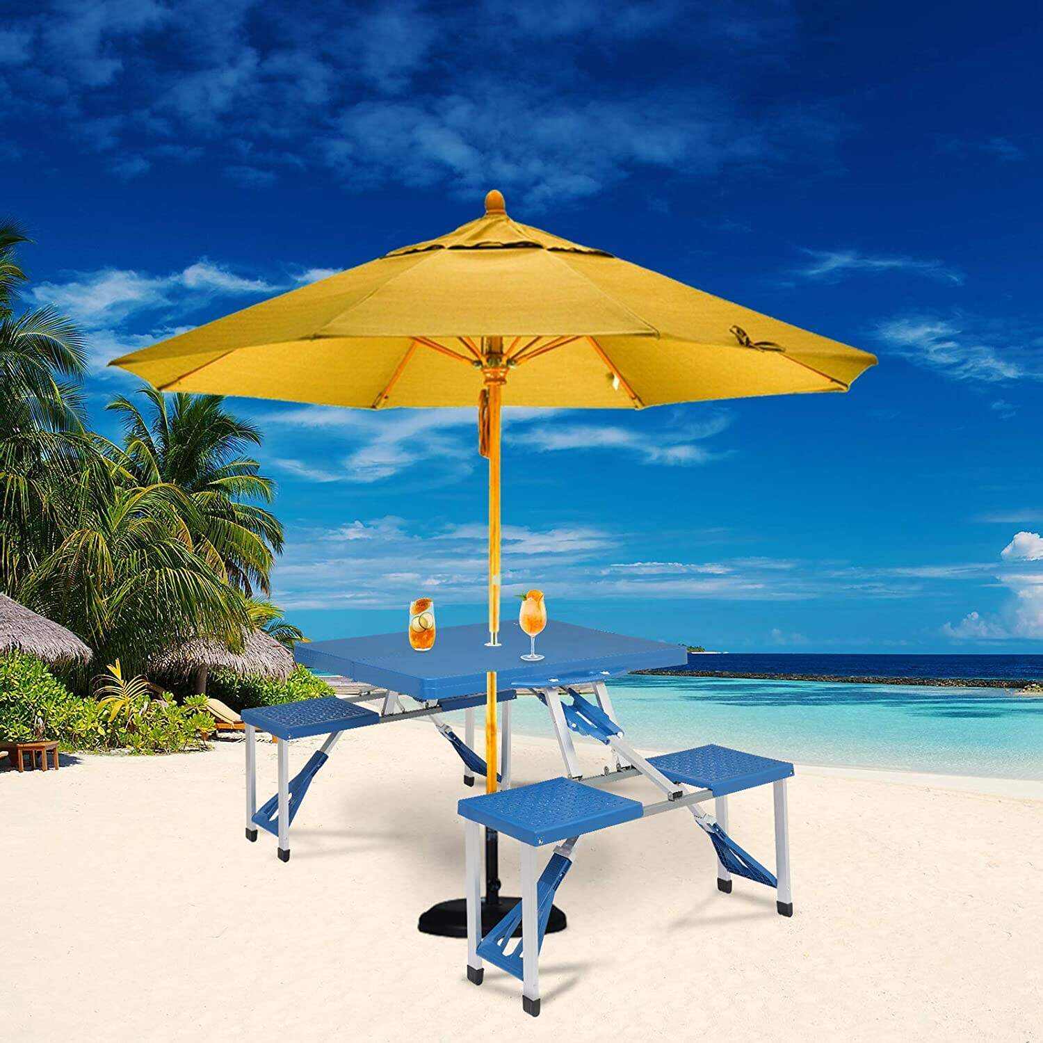 4 Ft Portable Foldable Camping Picnic Table Set 220 Lbs Support 4-Seats Aluminum Frame Blue