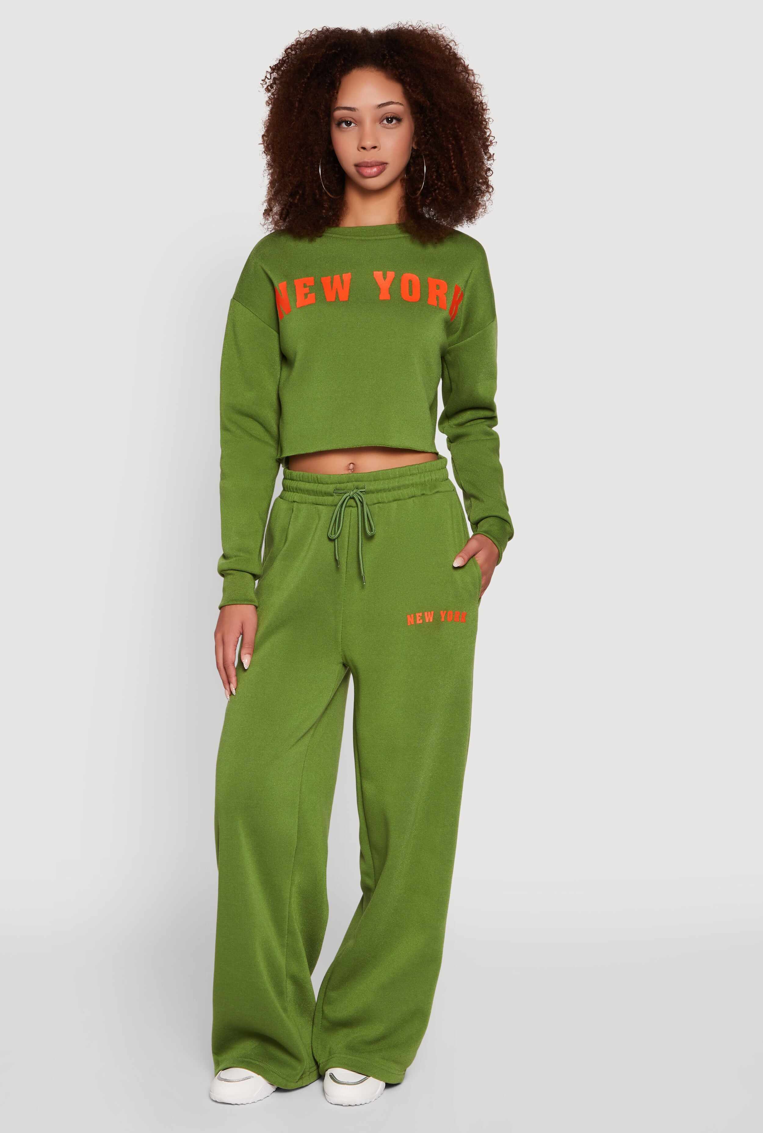 New York Graphic Drawstring Waist Wide Leg Sweatpants