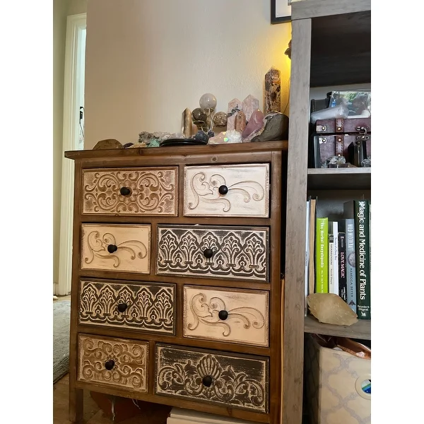 The Curated Nomad Brewa Varied Rustic Carved Wood 8-Drawer Chest - 32.09