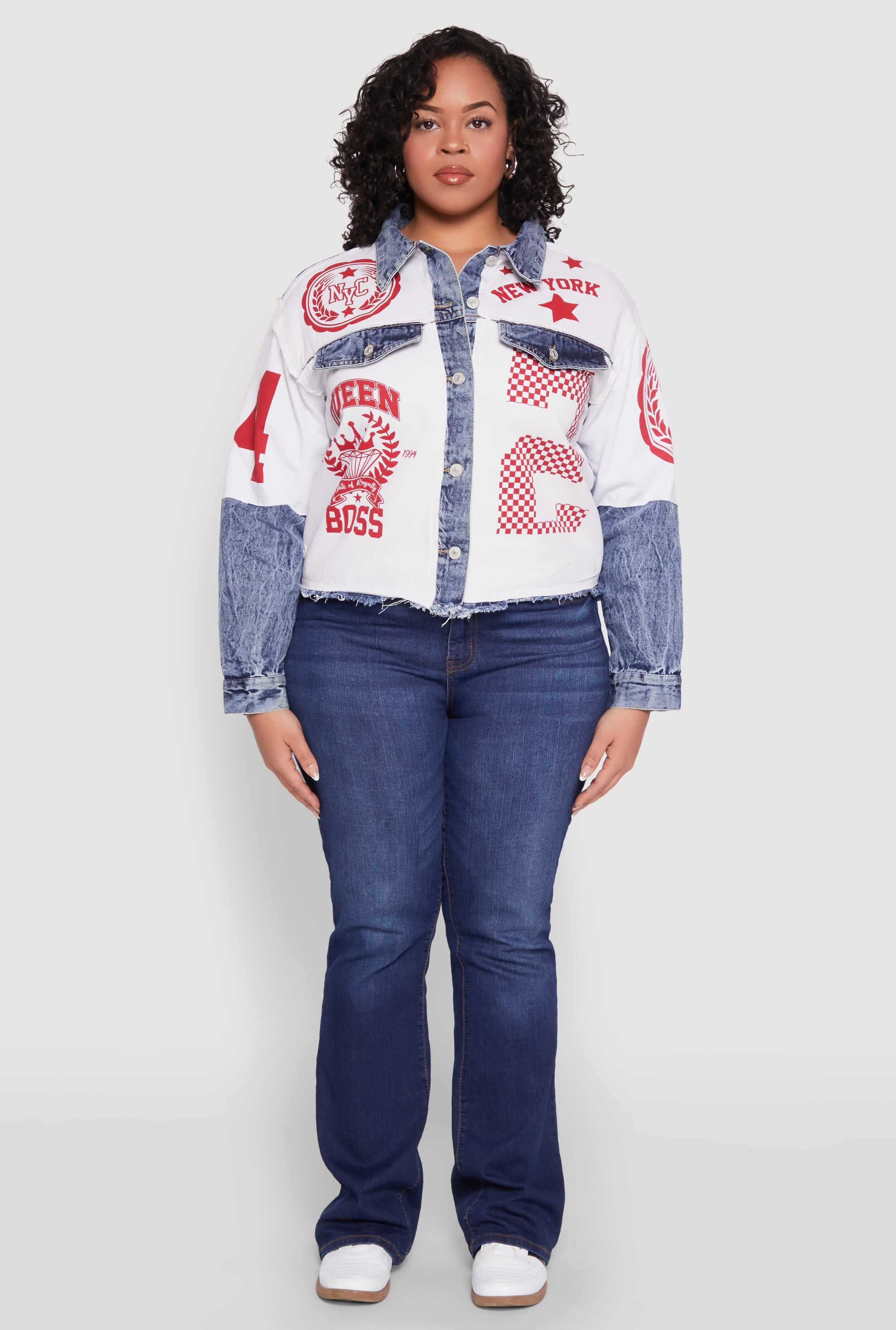 Plus Size Graphic Print Denim Jacket