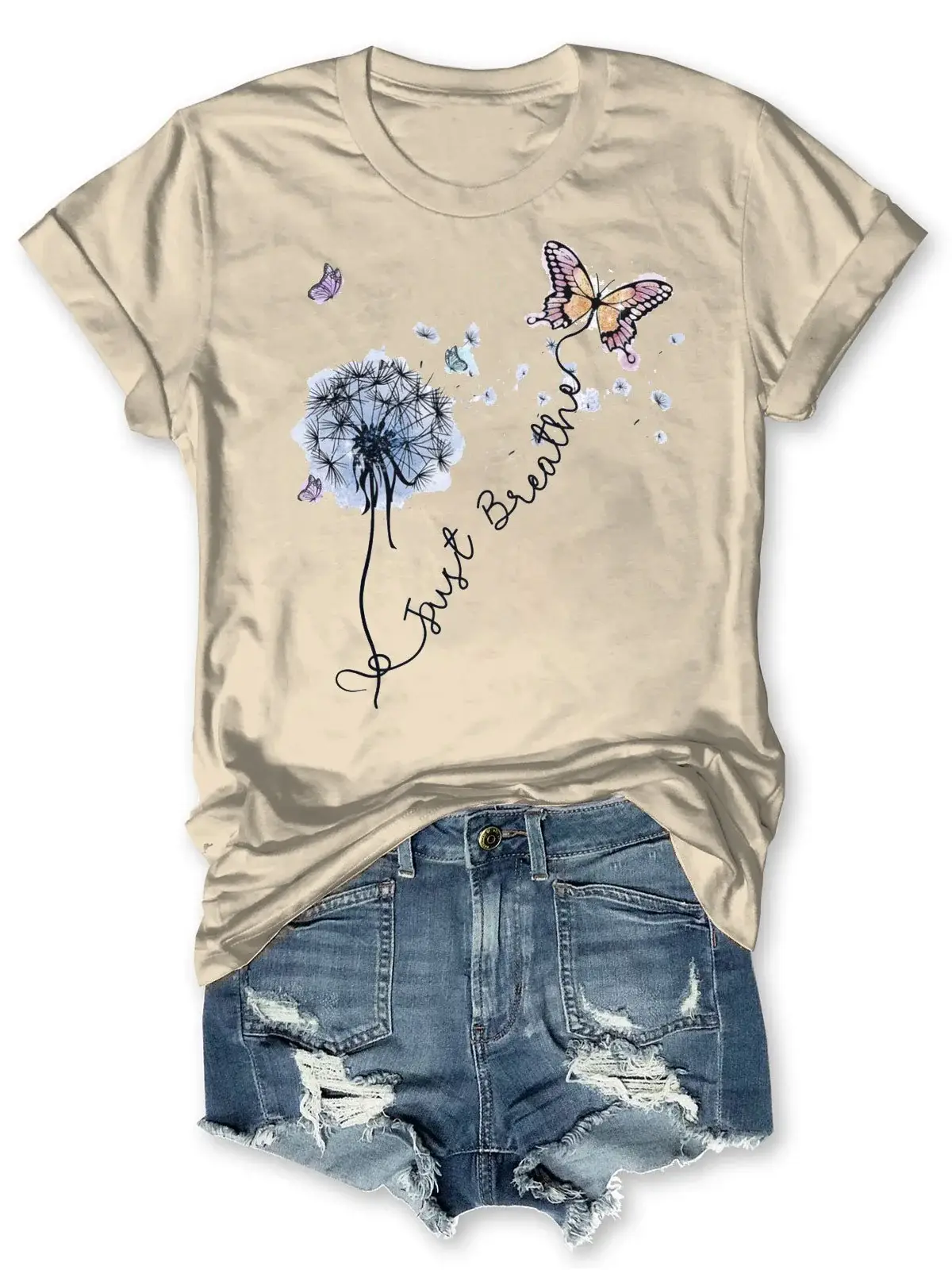 Just Breath Letter Print Causal Short Sleeve T-shirt