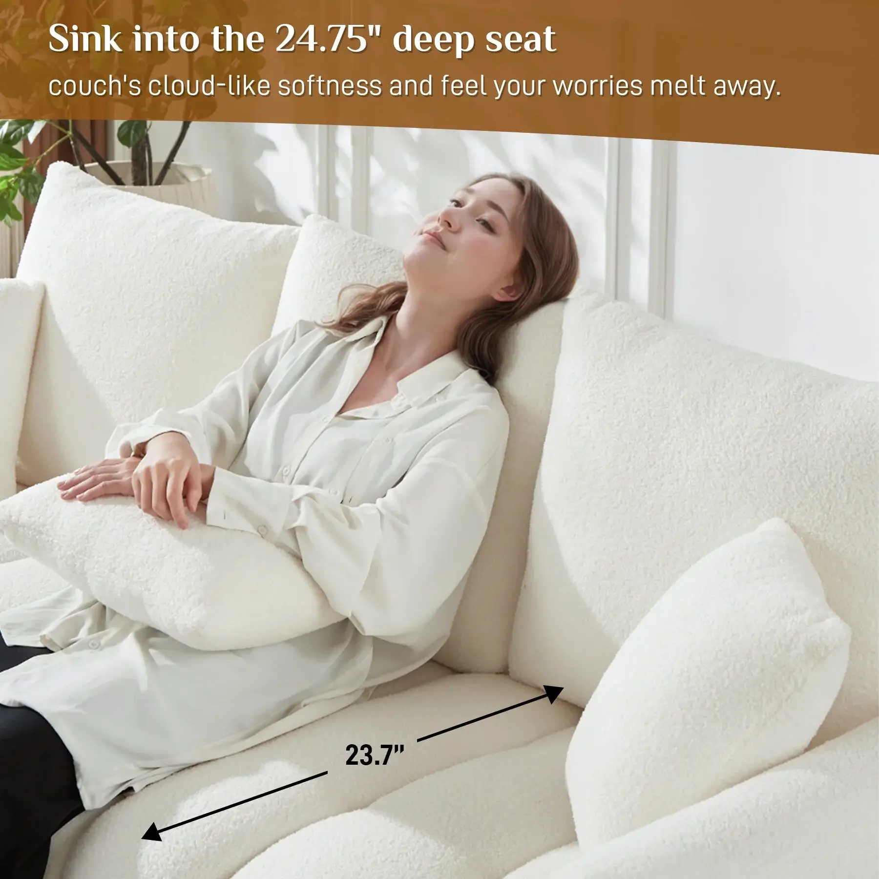 Ouyessir Overstuffed Upholstered Deep Seat Soft Fabric Sofa with 3 Pillows