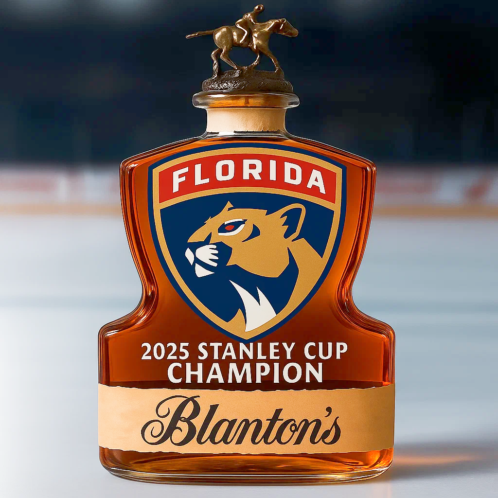 Florida Panthers Logo 2025 Stanley Cup Champion Whiskey Bottle