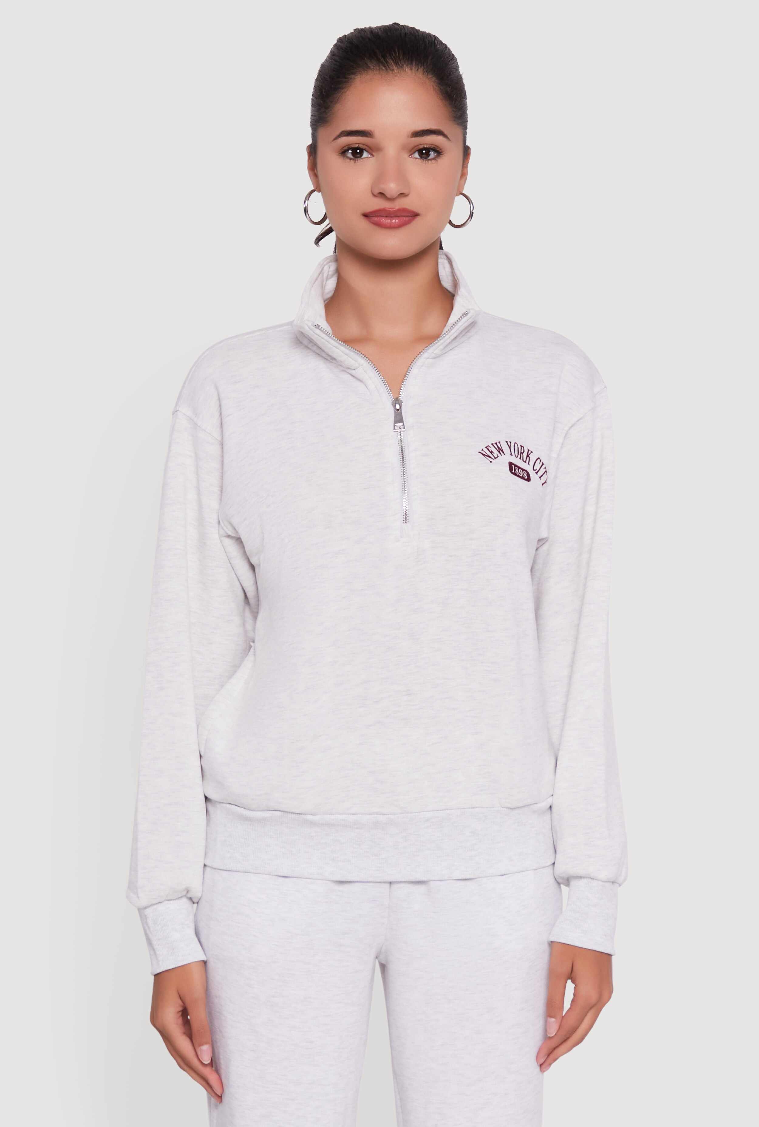 Mock Neck Half Zip New York City Graphic Sweatshirt