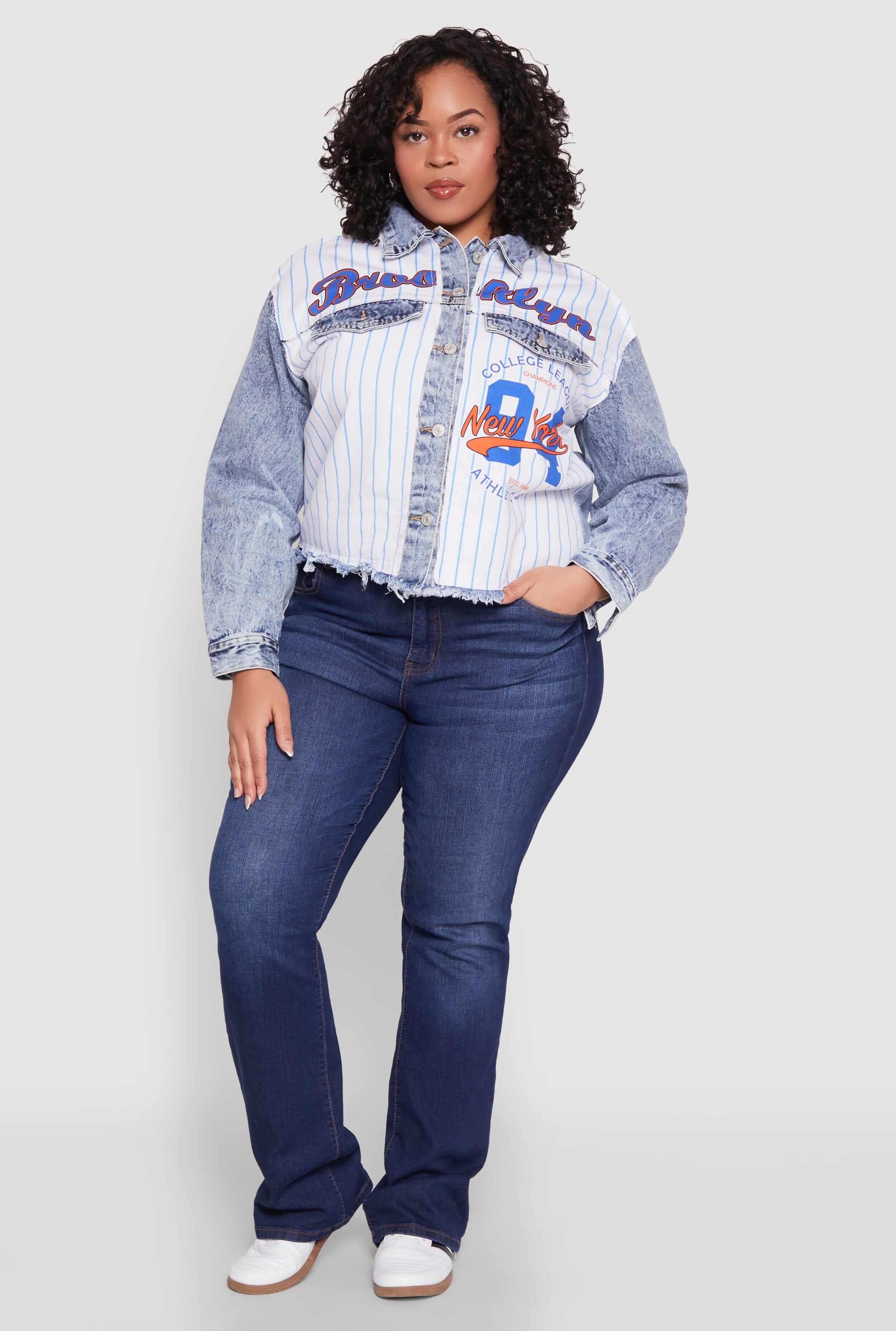 Plus Size Brooklyn Baseball Graphic Jean Jacket