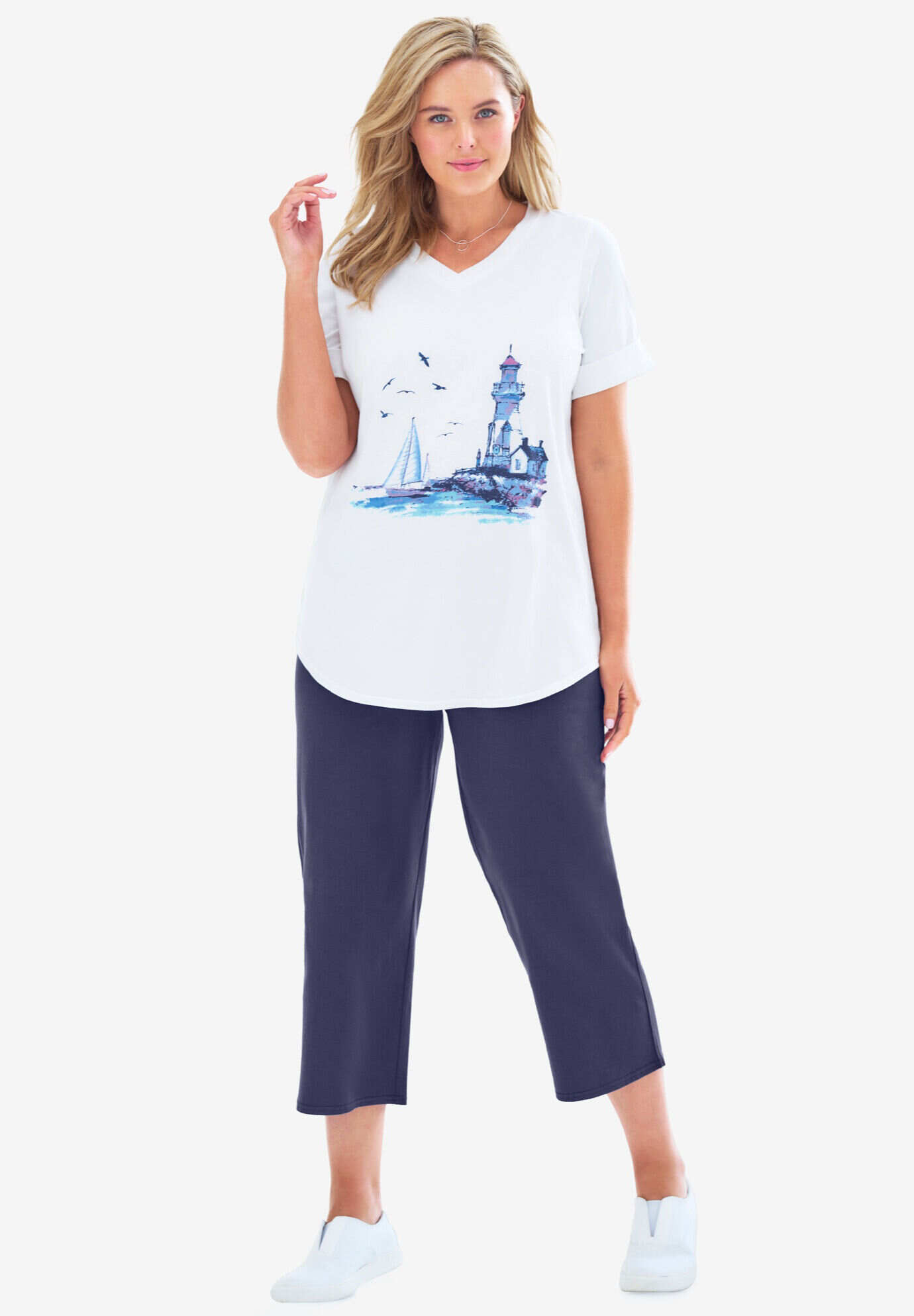 Two-Piece V-Neck Tunic & Capri Set