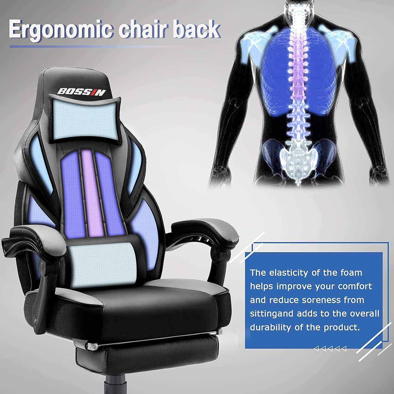 LEMBERI Video Game Chairs with footrest,Gamer Chair for Adults,Big and Tall Gaming Chair 400lb Capacity,Gaming Chairs for Teens,Racing Style Gaming Computer Chair with Headrest and Lumbar Support