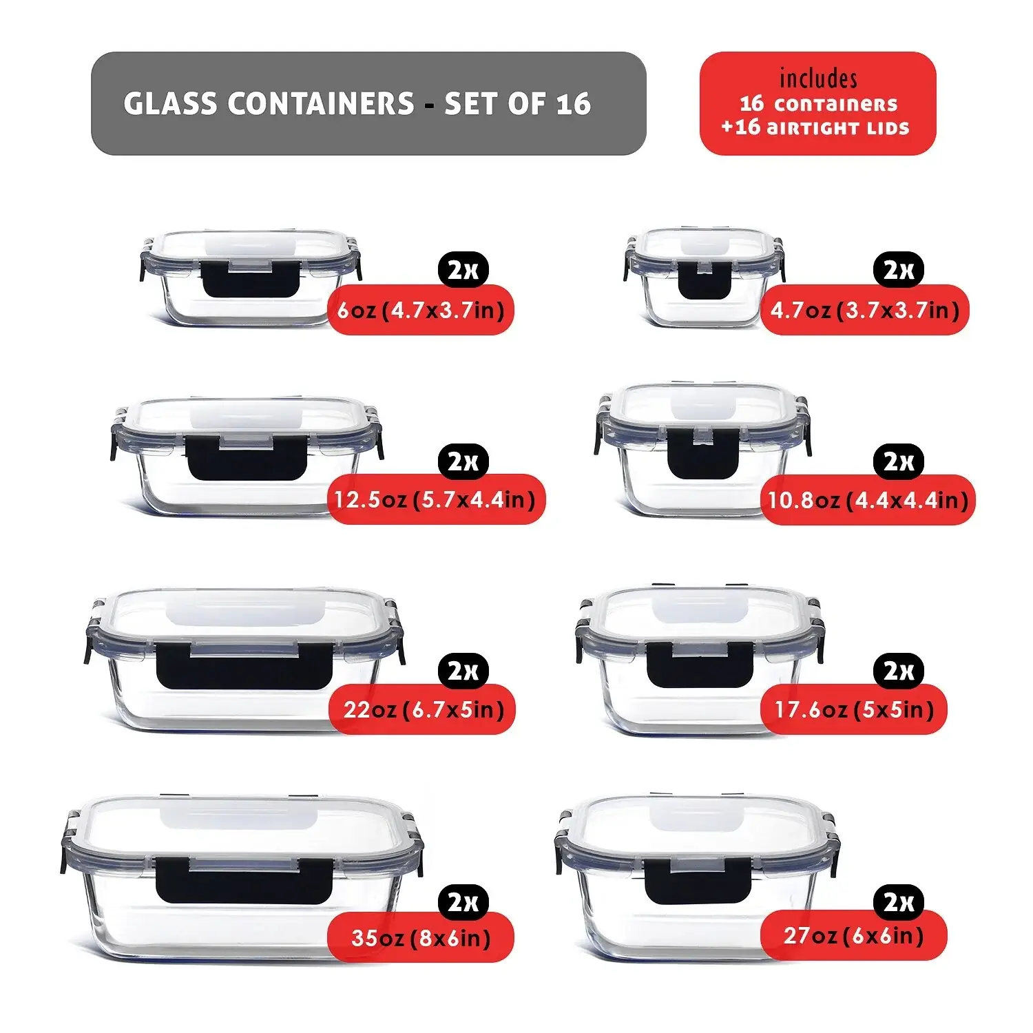 Eatex Glass Food Storage Containers with Lids