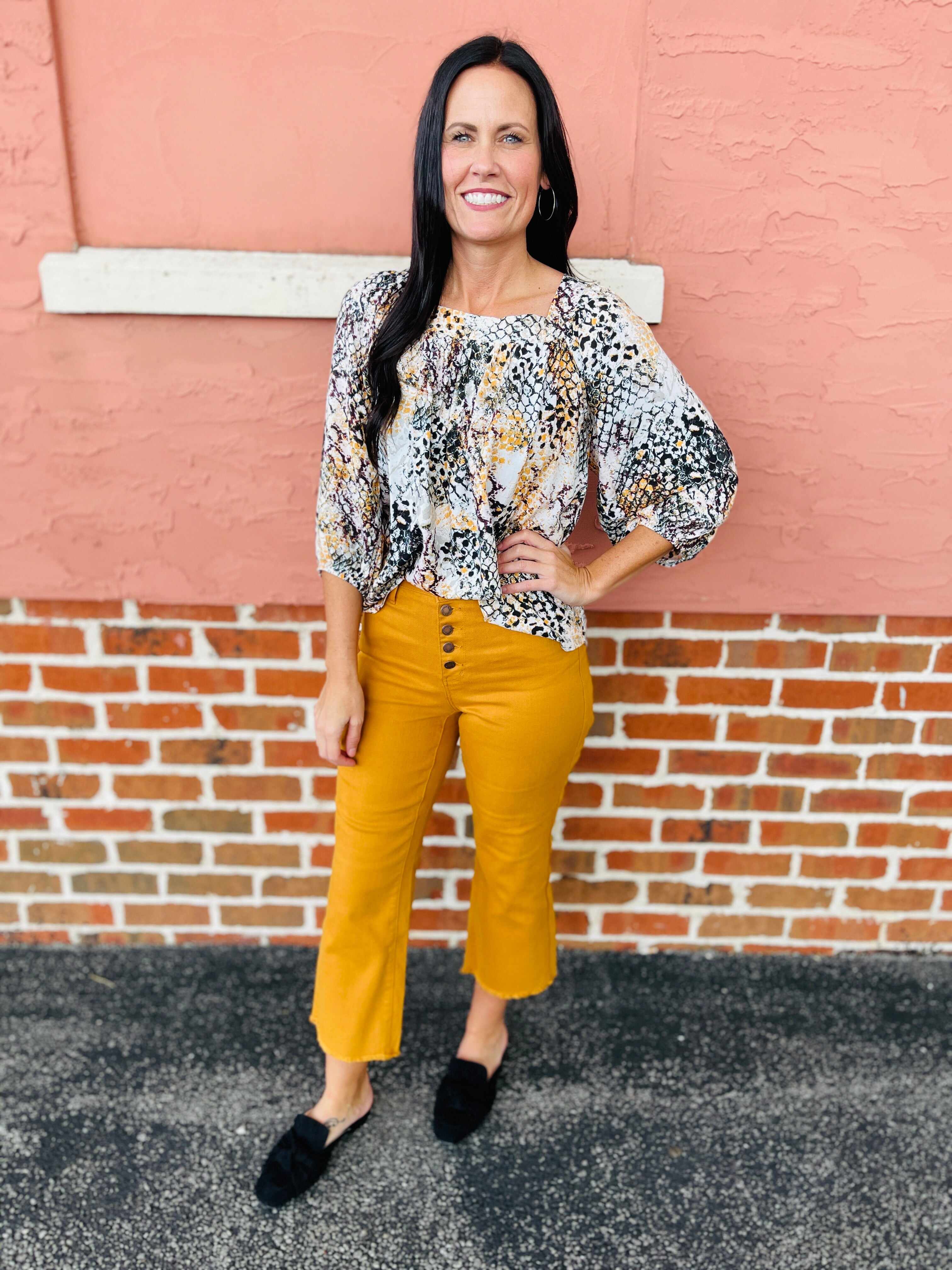 Plus/Reg Far And Wide Leg Mustard Jeans