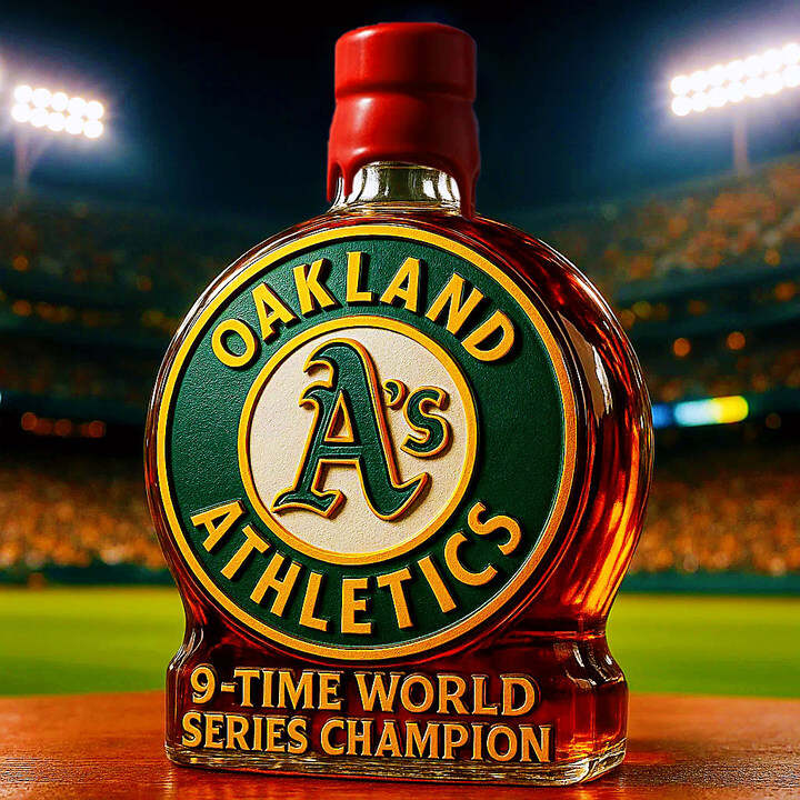 Oakland Athletics 9-time World Series Champion Whiskey Bottle