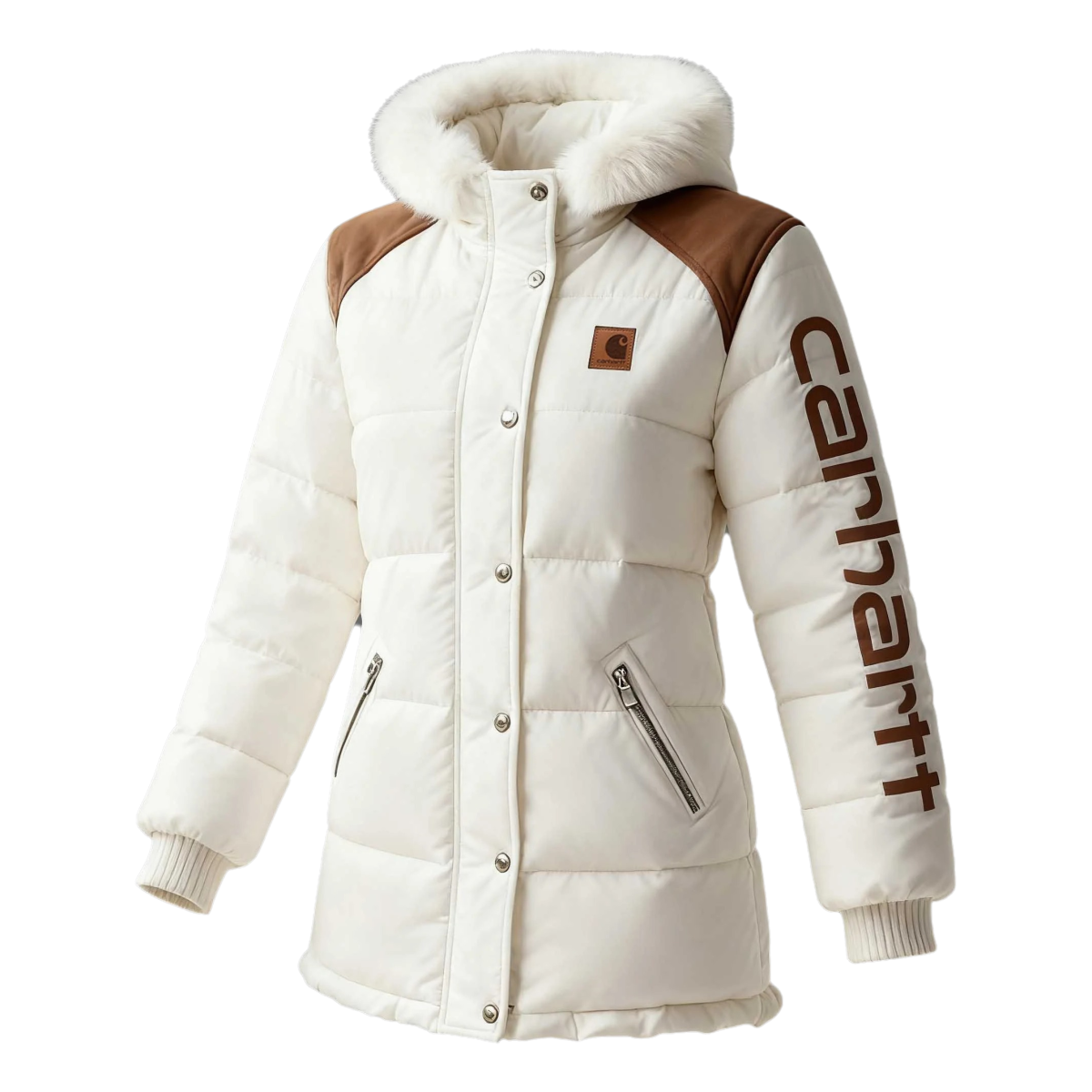 Winter White Puffer Jacket with Fur Trim