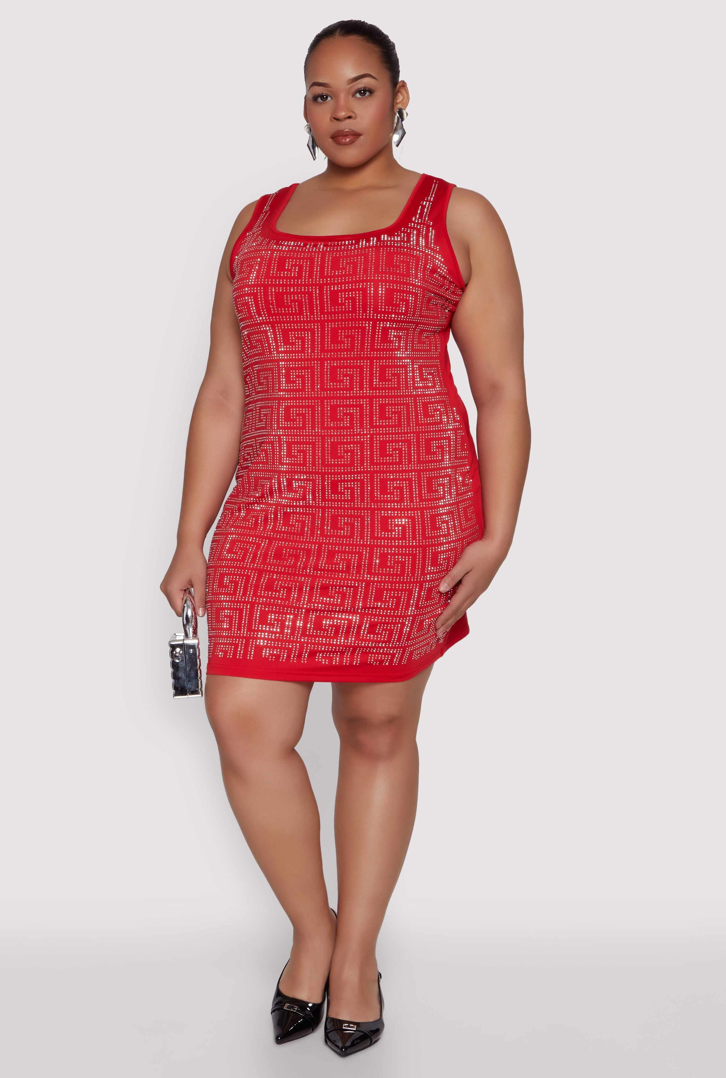 Plus Size Rhinestone Greek Key Tank Dress