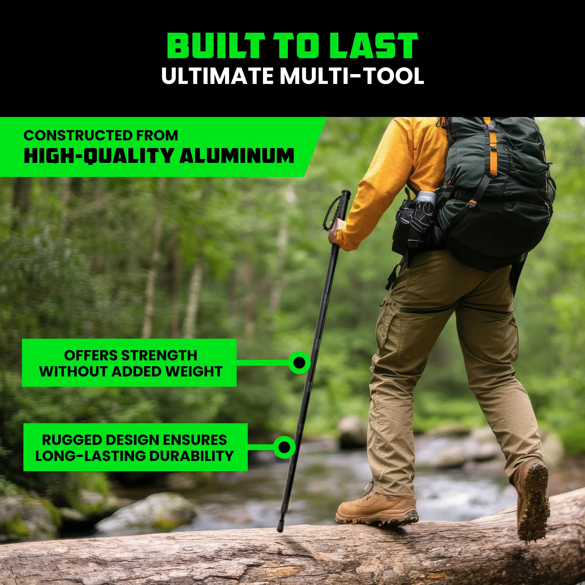 Hiking Stick – Essential Camping Gear for Hiking & Trekking – Durable Walking Stick for Outdoor Adventures, Travel Accessories