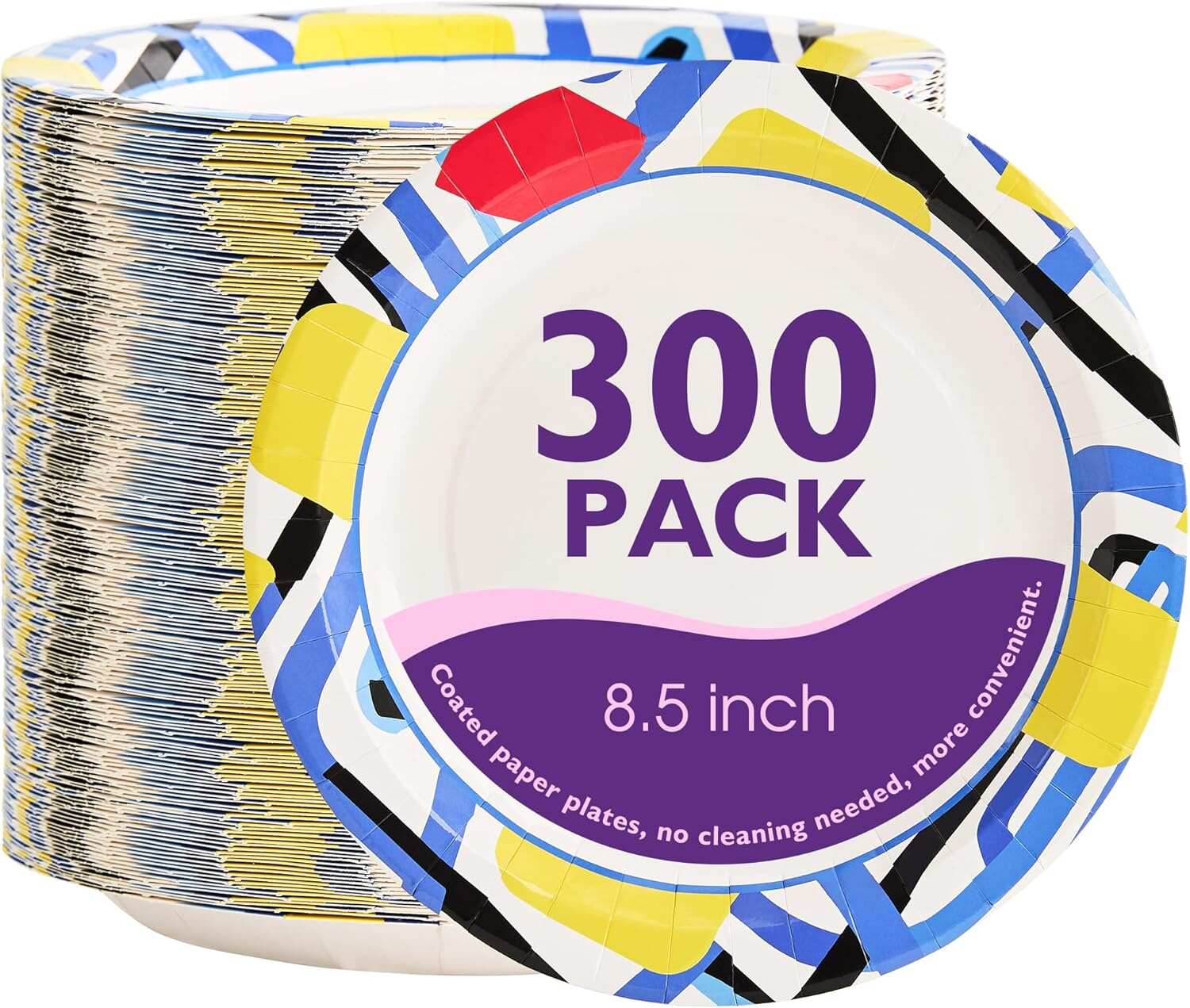Disposable Paper Plates 8.5 Inch 300 Count, Soak Proof and Cut Resistant Heavy Duty Paper Plates Bulk for Parties, Picnics, Camping, and Everyday Meals