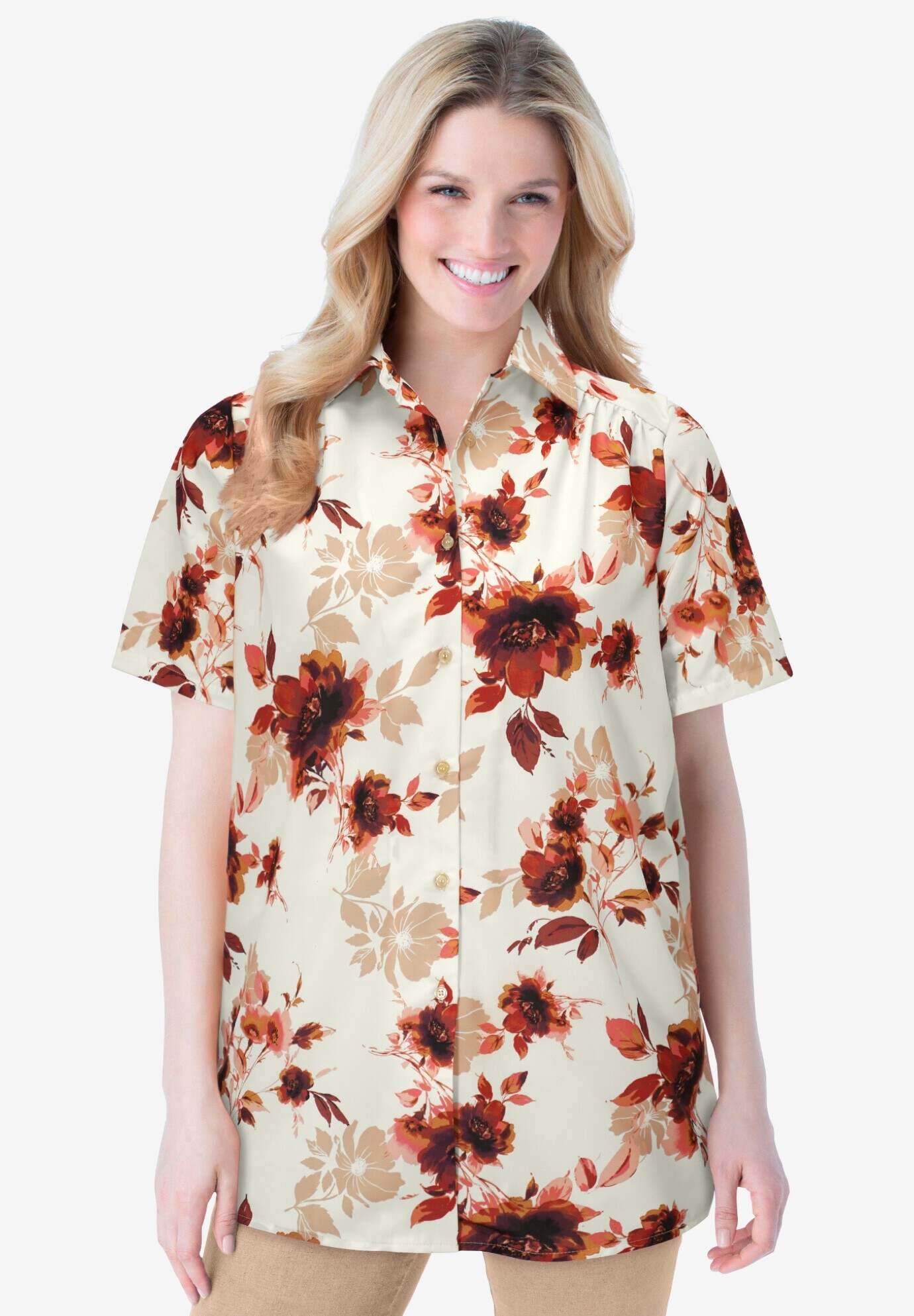 Short-Sleeve Peachskin Button-Front Shirt