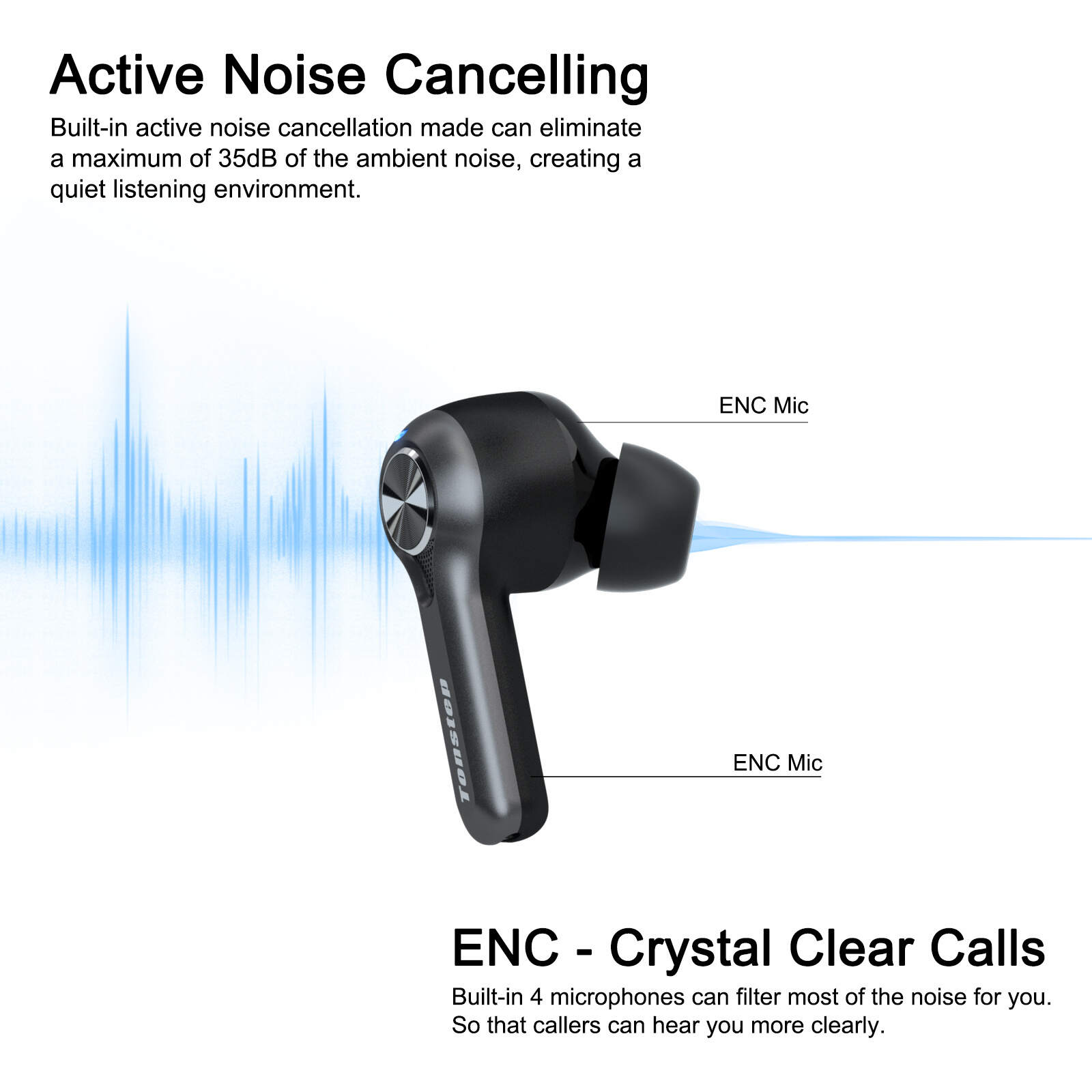 TONSTEP Wireless Noise-cancelling Hi-Fi Stereo Sound Earbuds 5.3