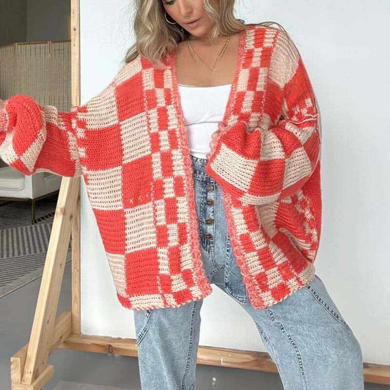 💖 Women's Checkered Open Front Cardigan