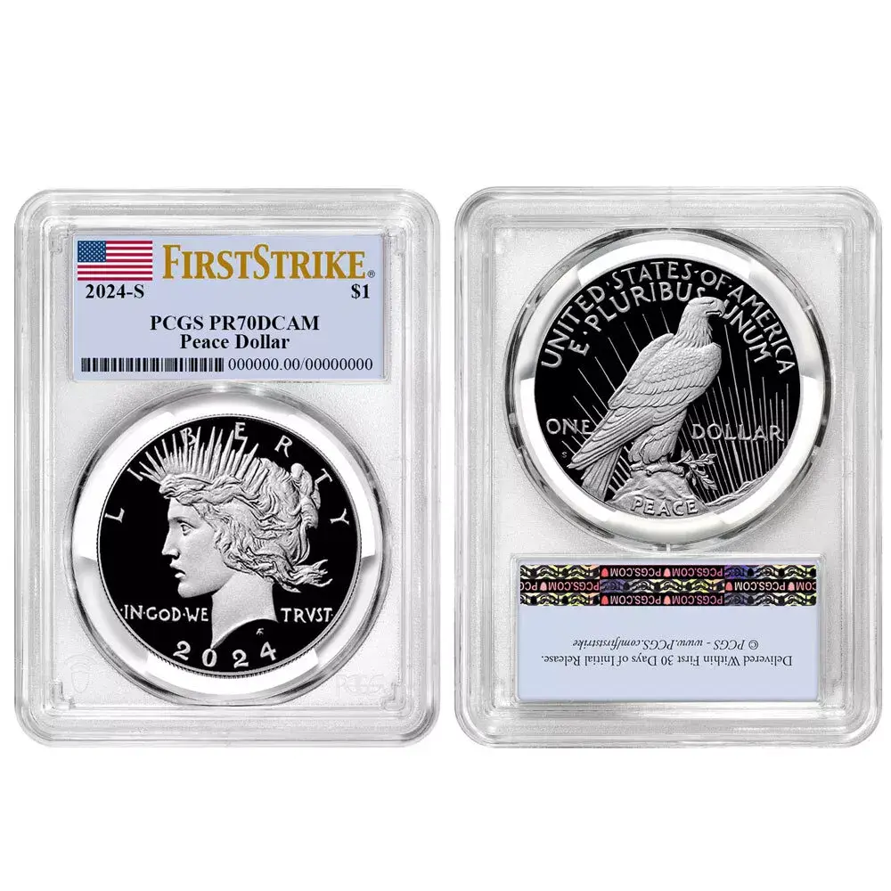 2024 Morgan & Peace Silver Dollar PCGS MS70 FS, 2 Coin set