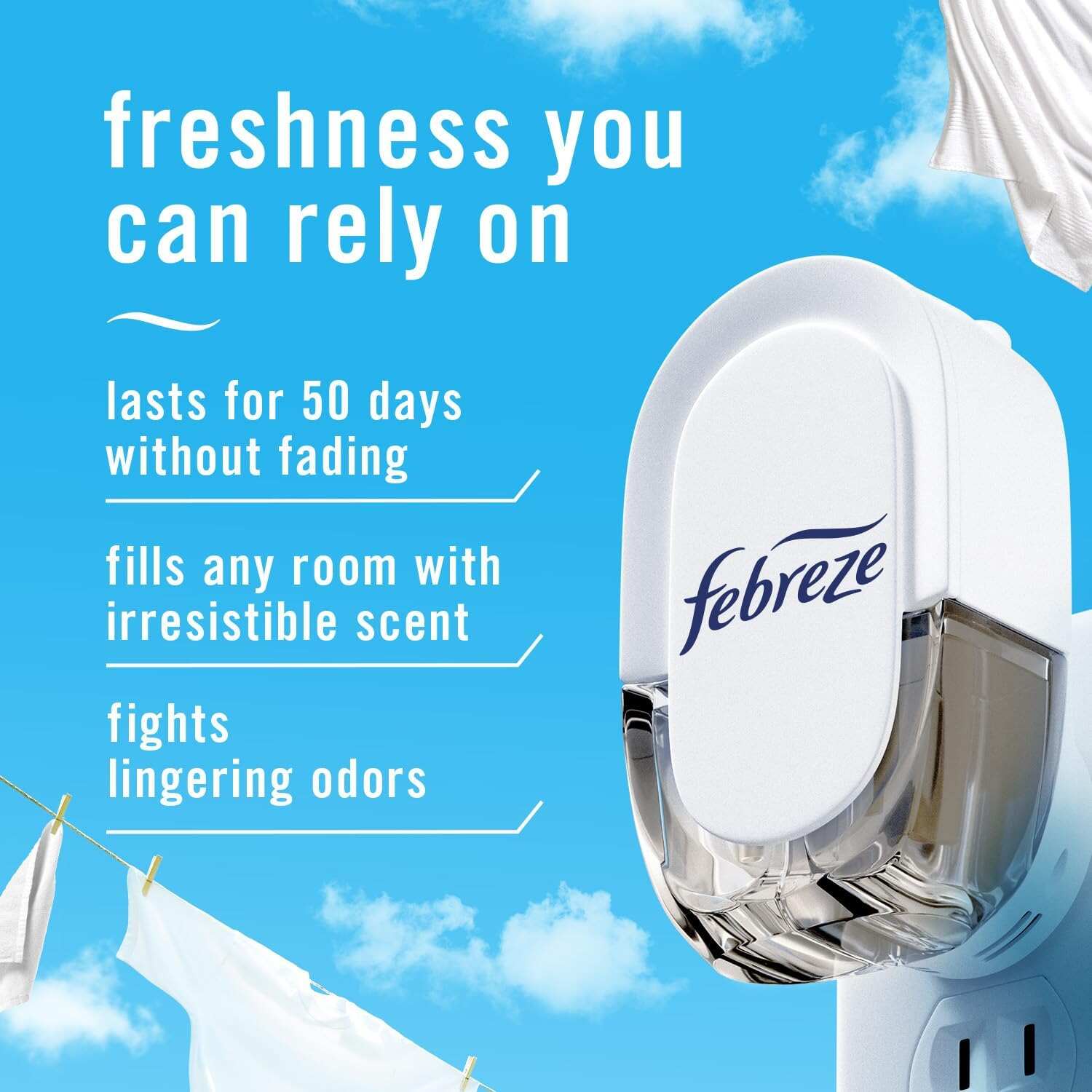 Febreze Odor-Fighting Fade Defy PLUG Air Freshener, Mountain, Ocean, Amber, (3) .87 fl. oz. Oil Refills