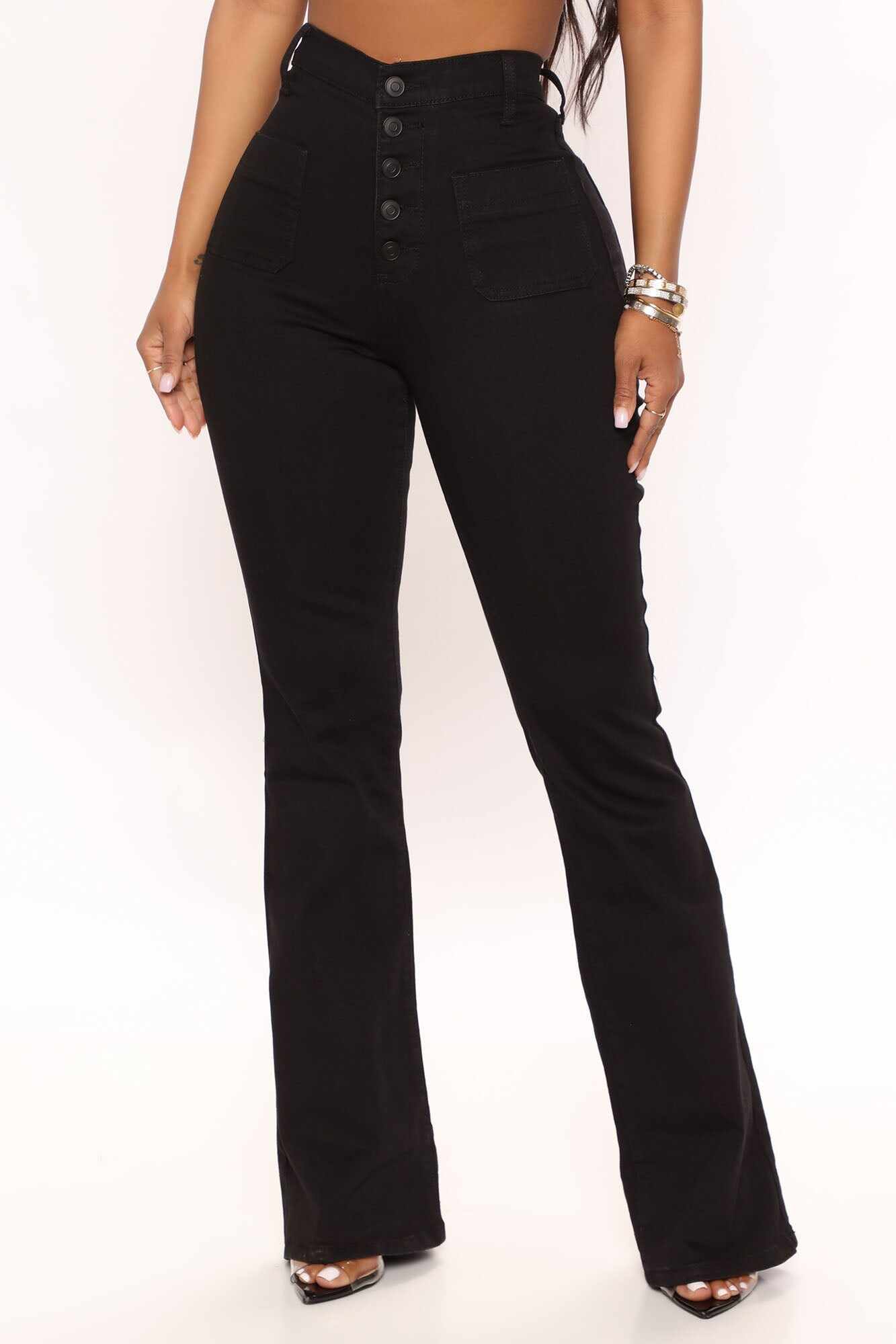 Katt Flare Button Jeans - Black