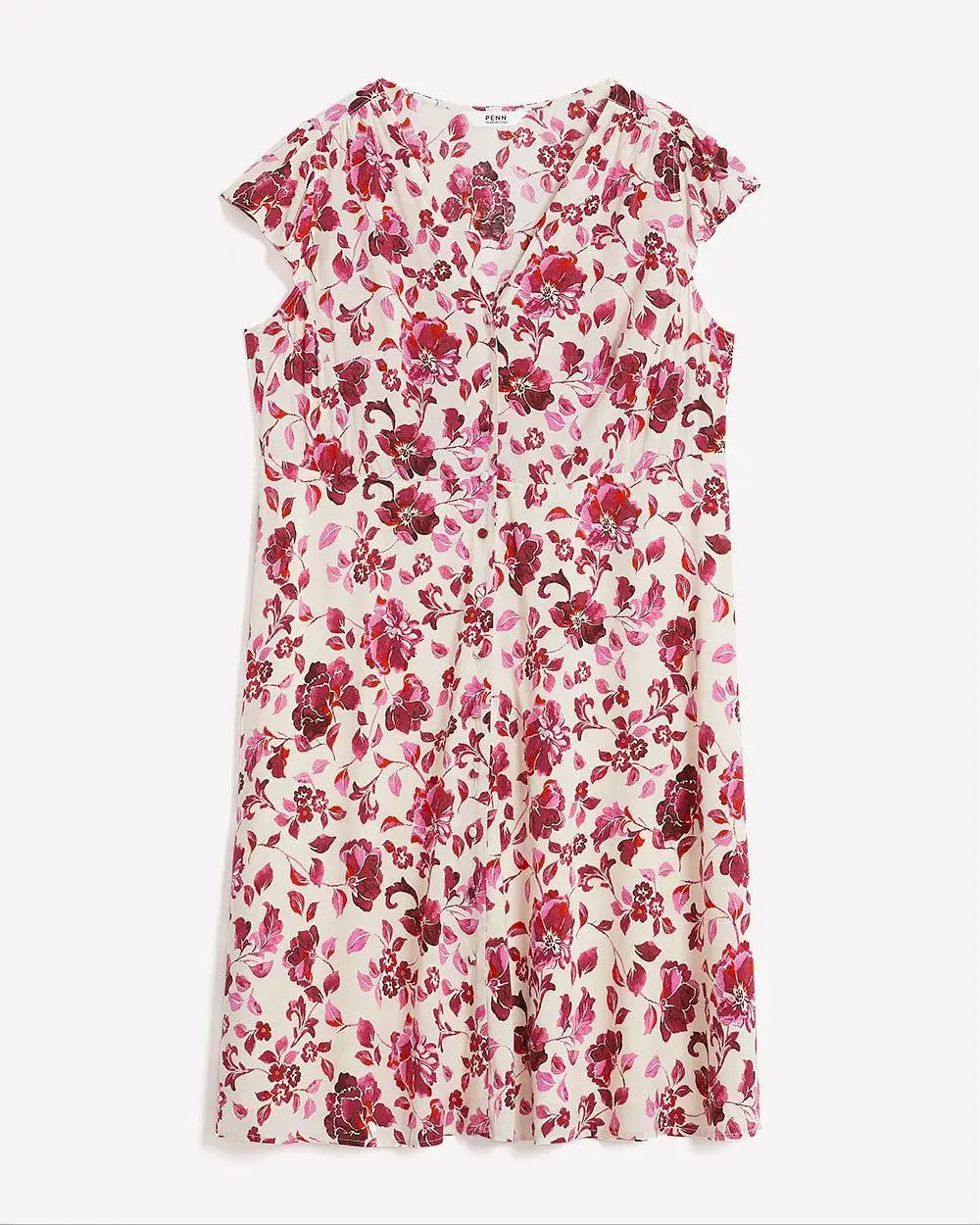 Responsible, Printed Button Down Dress with Cap Sleeves
