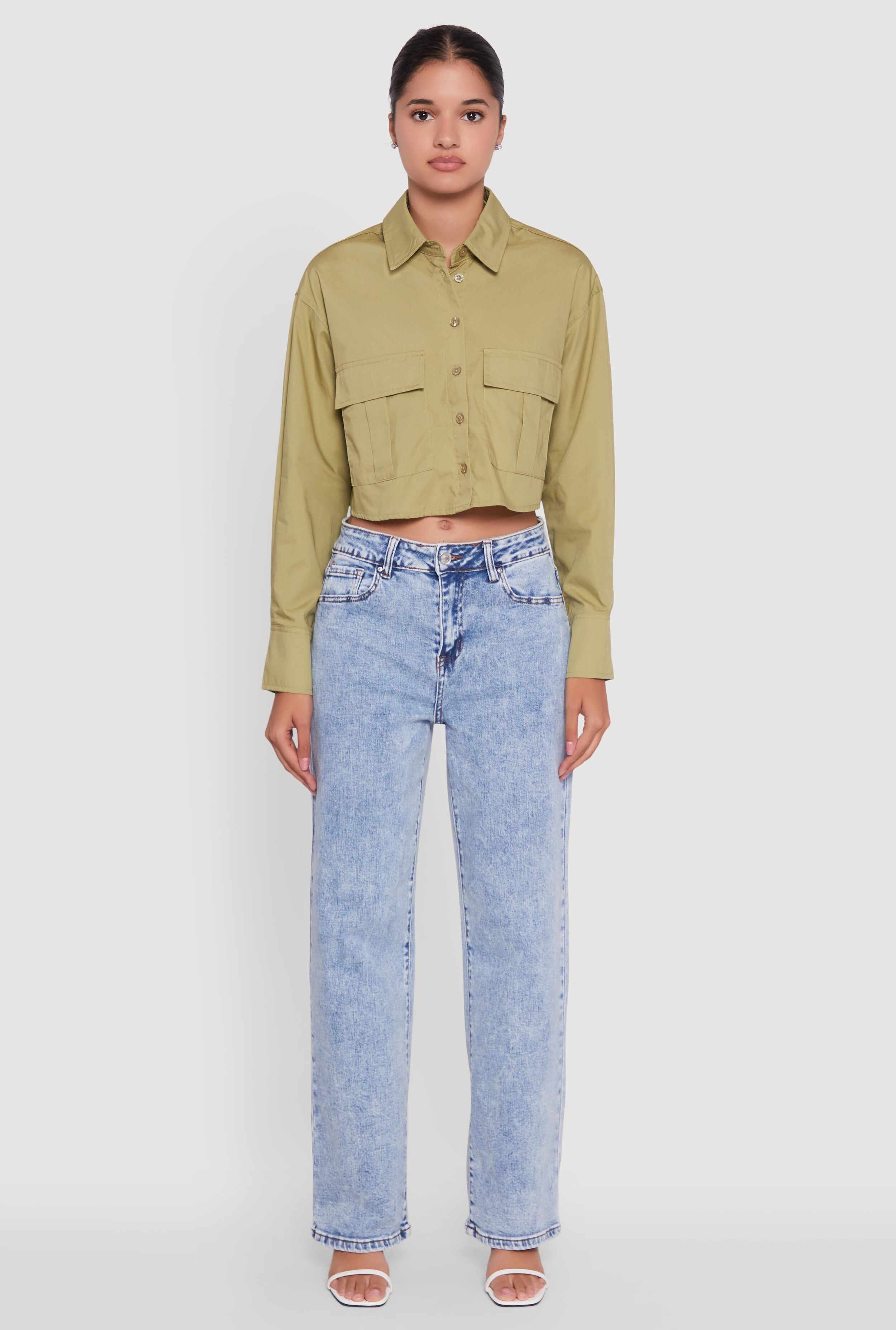 Poplin Flap Pocket Boxy Cropped Shirt