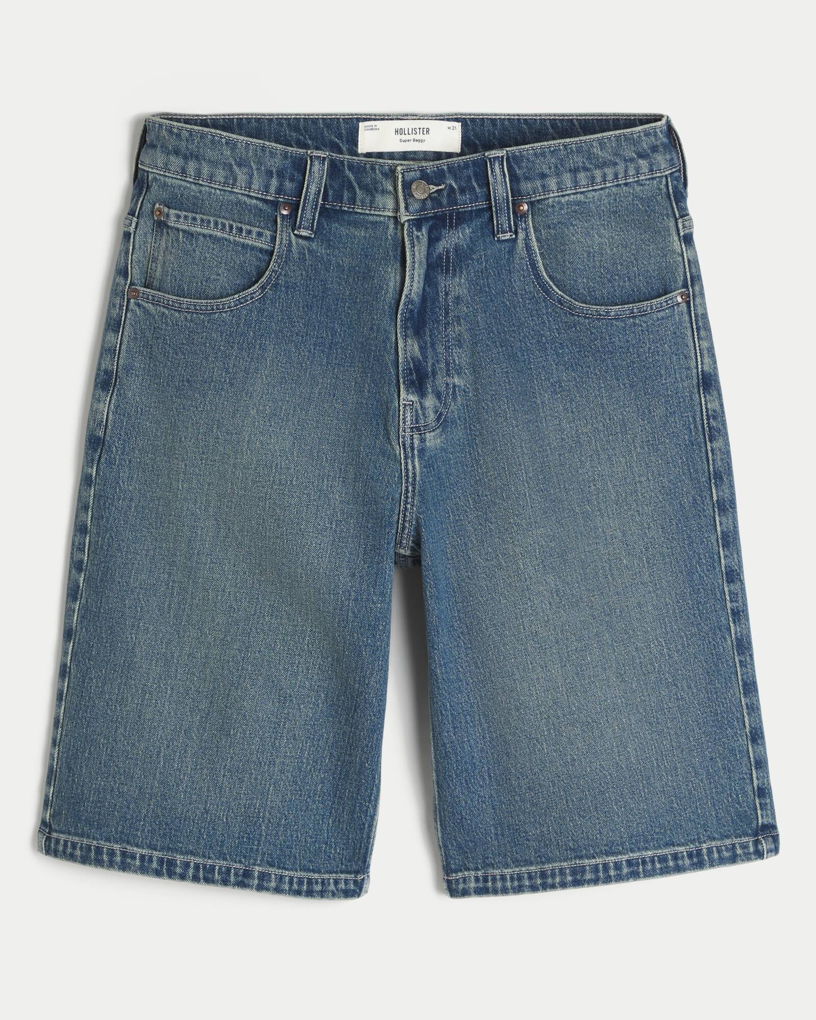 Washed Black Cat Graphic Super Baggy Denim Shorts