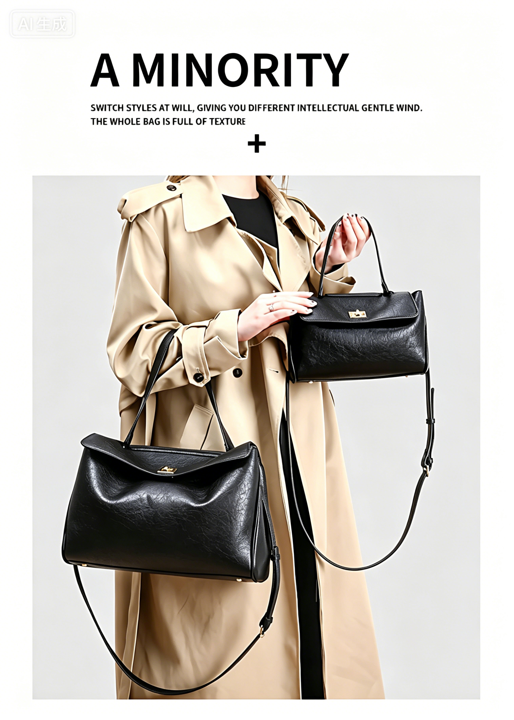 Fashionable women handbag with cowhide leather