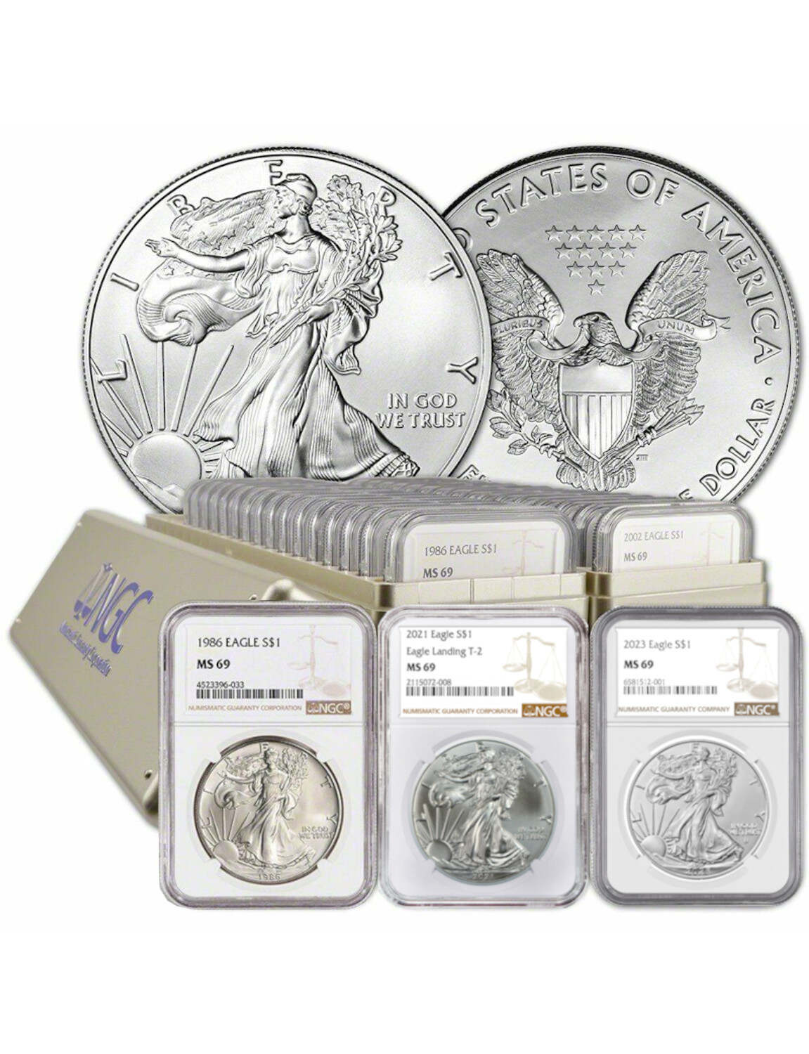 1986-2023 NGC MS-69 US Silver Eagle 38 Coin Set