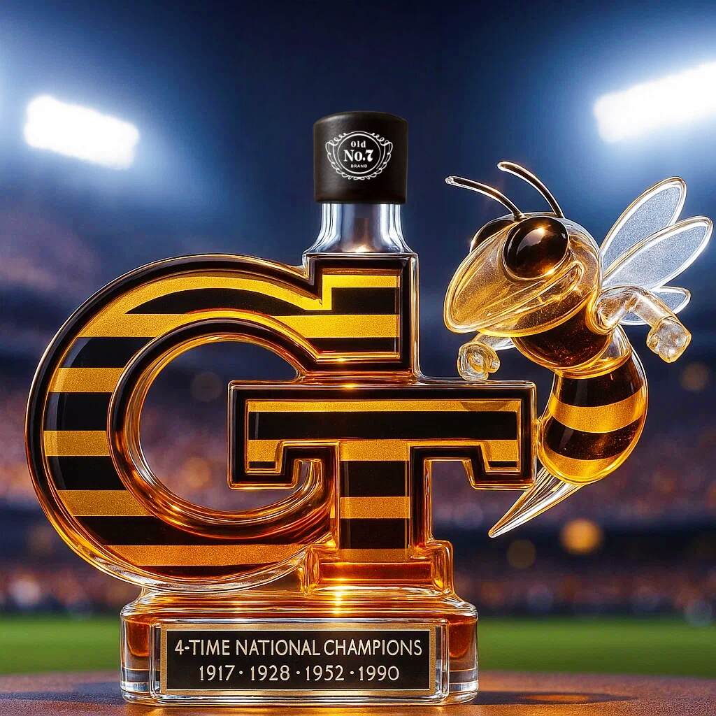 Georgia Tech Yellow Jackets 4-Time National Champions Whiskey Bottle
