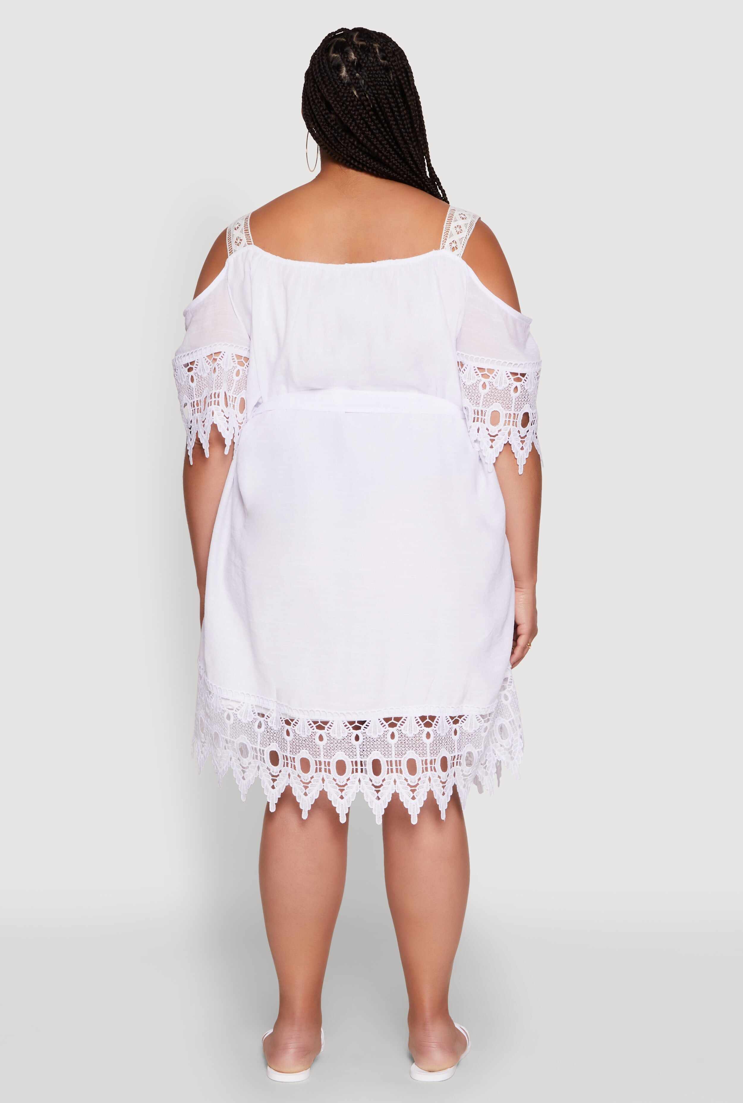 Plus Size Chic Crochet Detail Gauze Knit Cold Shoulder Dress