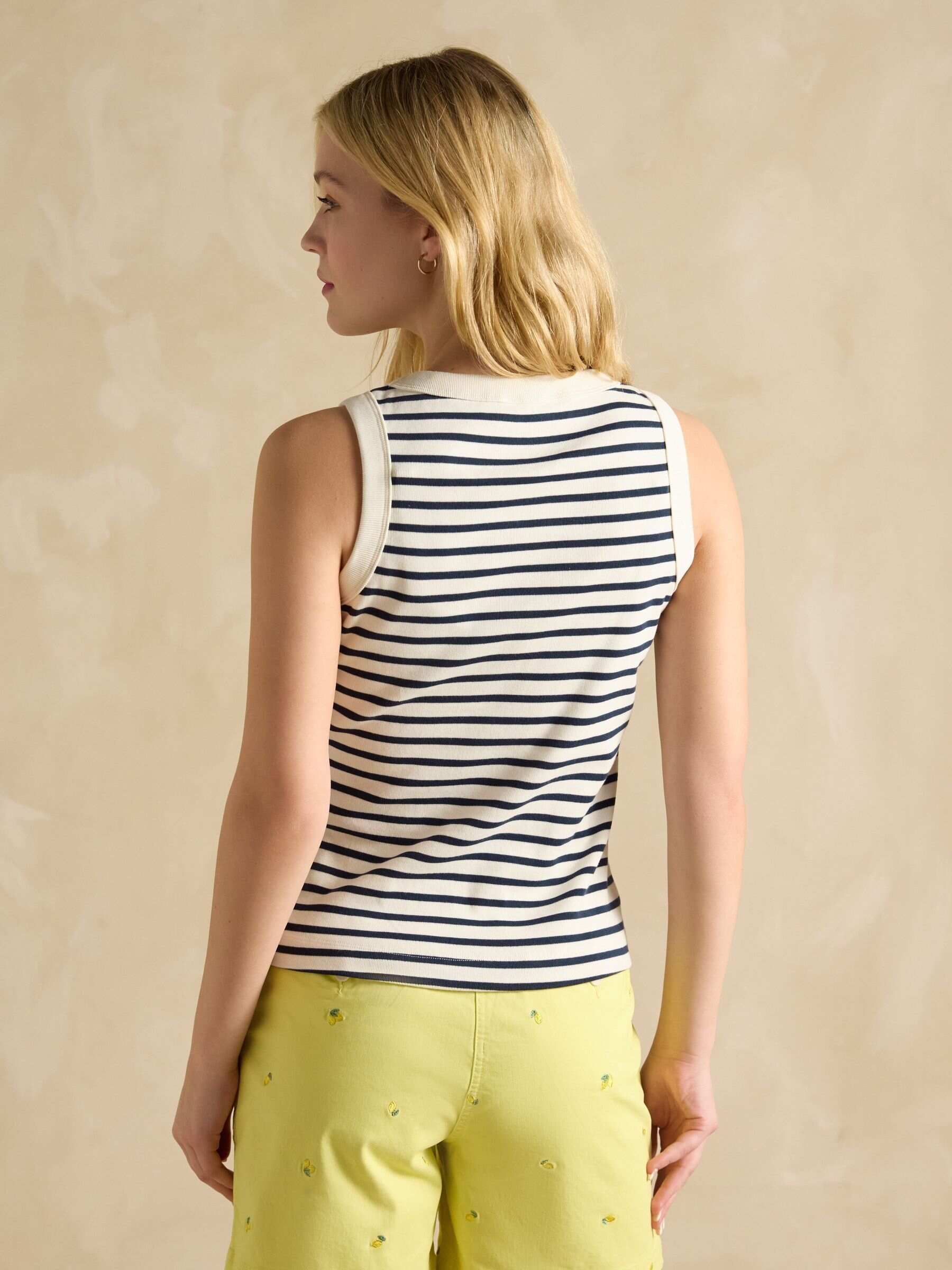Cream & Navy Striped Premium Ribbed Jersey Vest