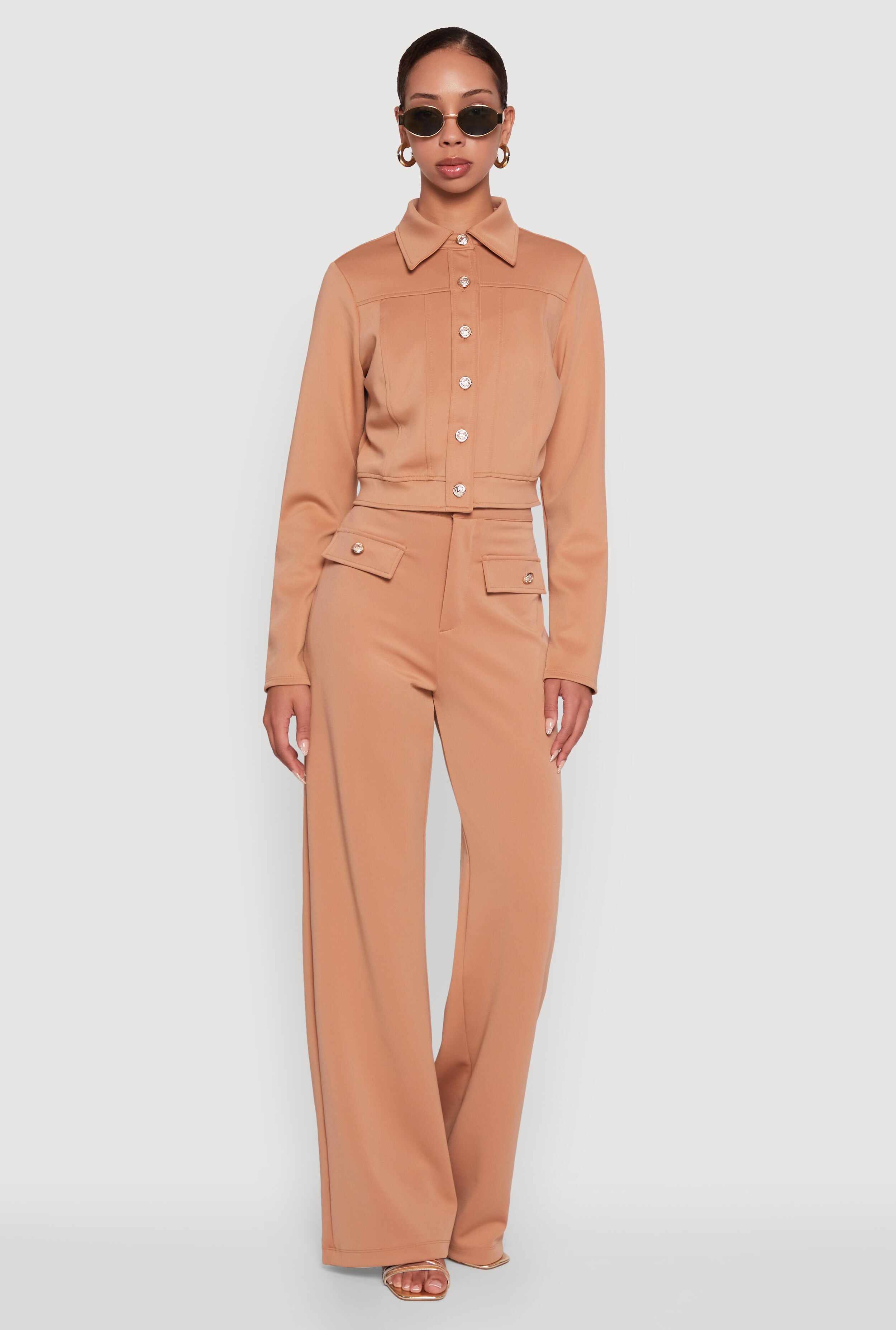 Scuba Pocket Detail High Waisted Wide Leg Pants