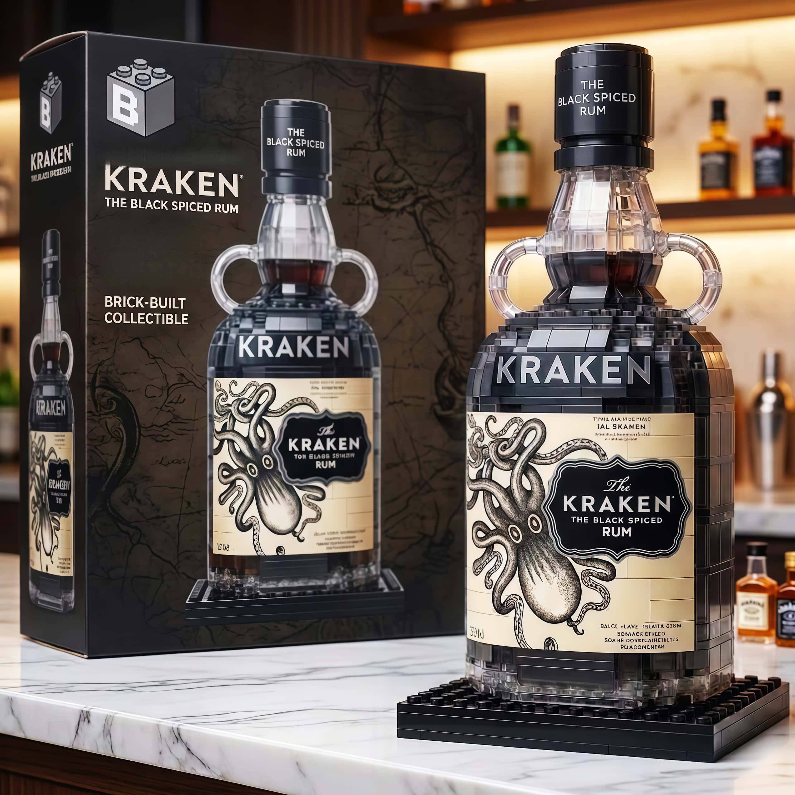 The Kraken Black Spiced Rum Brick-Built Collectible Bottle