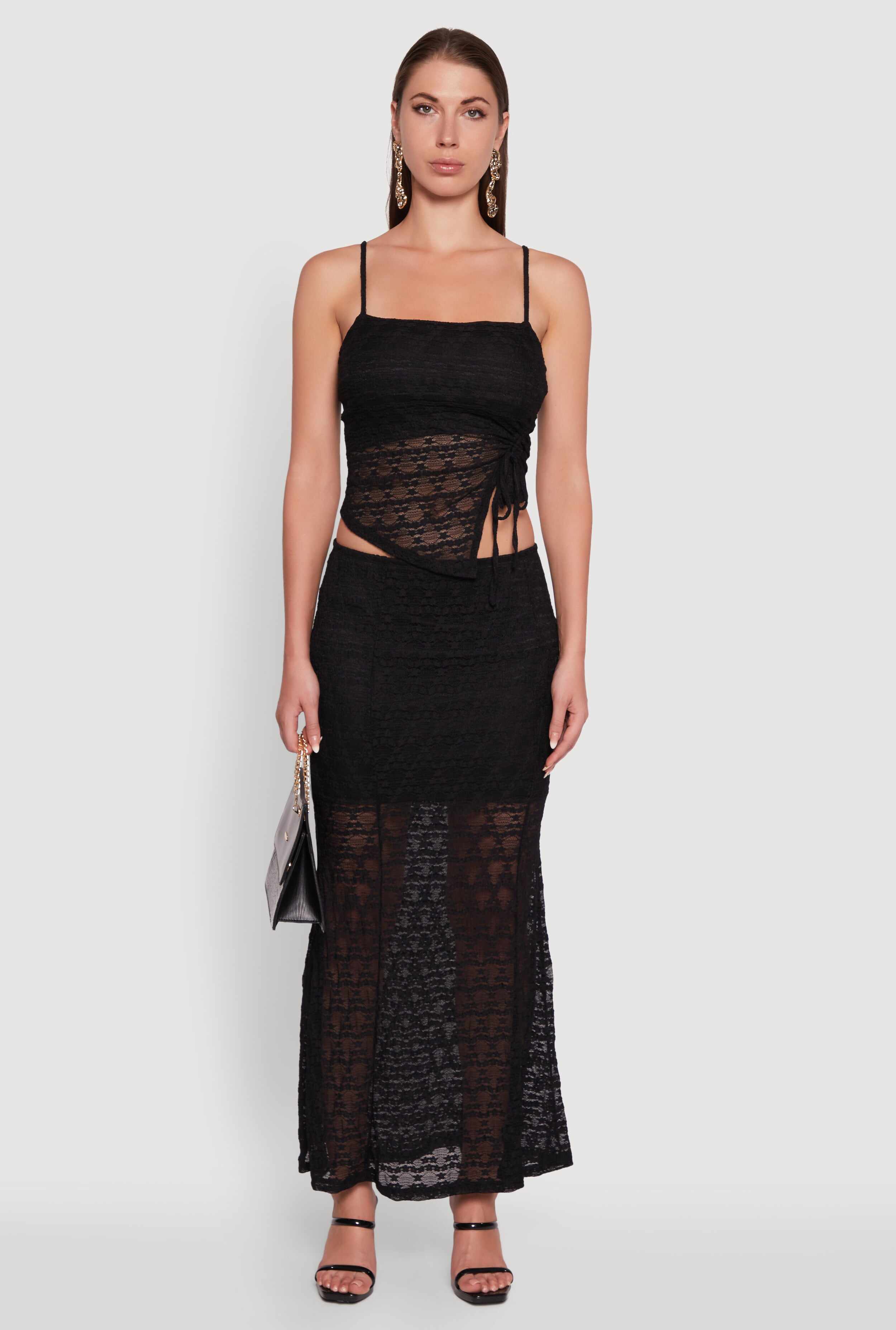Iris Floral Lace Overlay Maxi Skirt