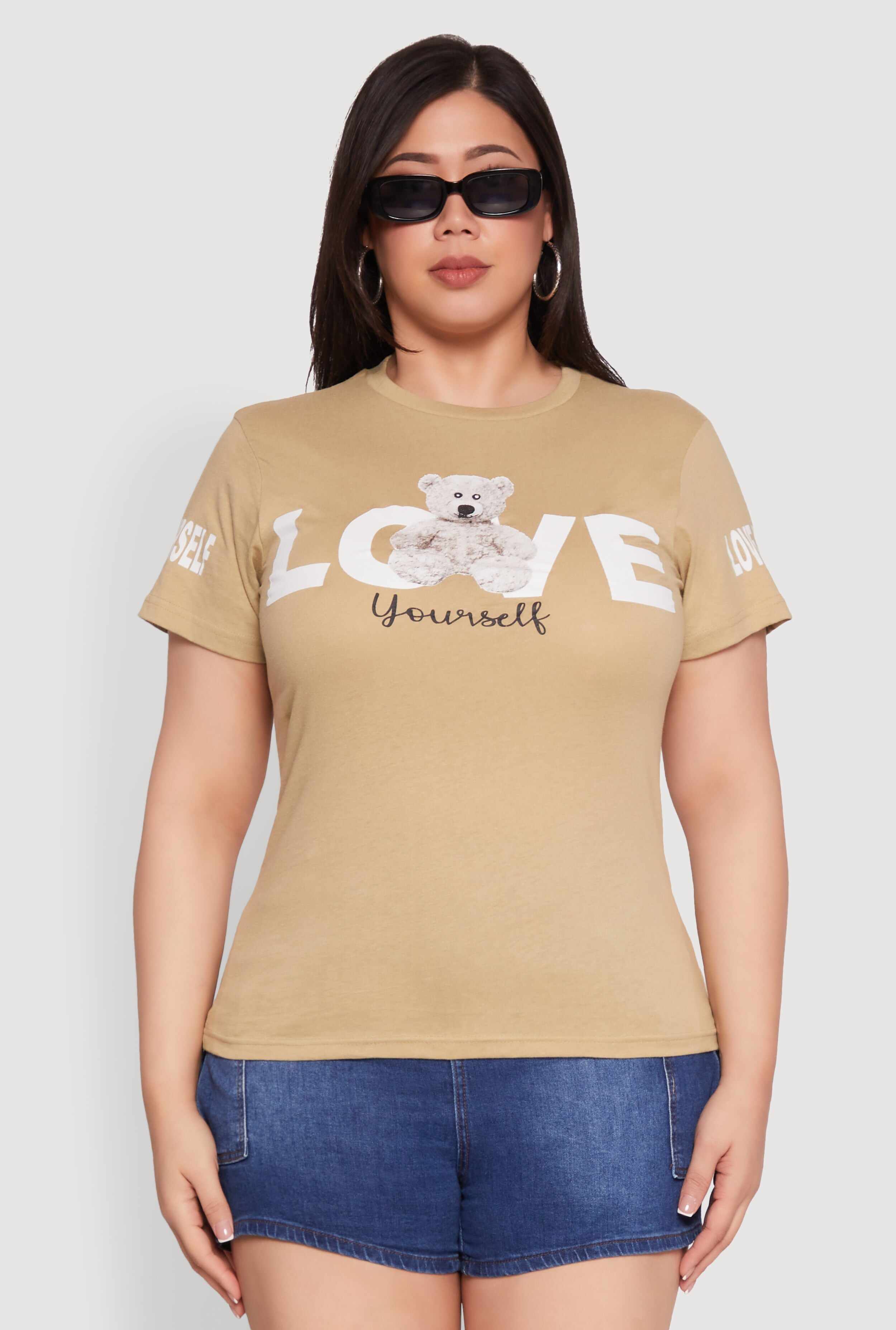 Plus Size Love Yourself Bear Graphic Tee