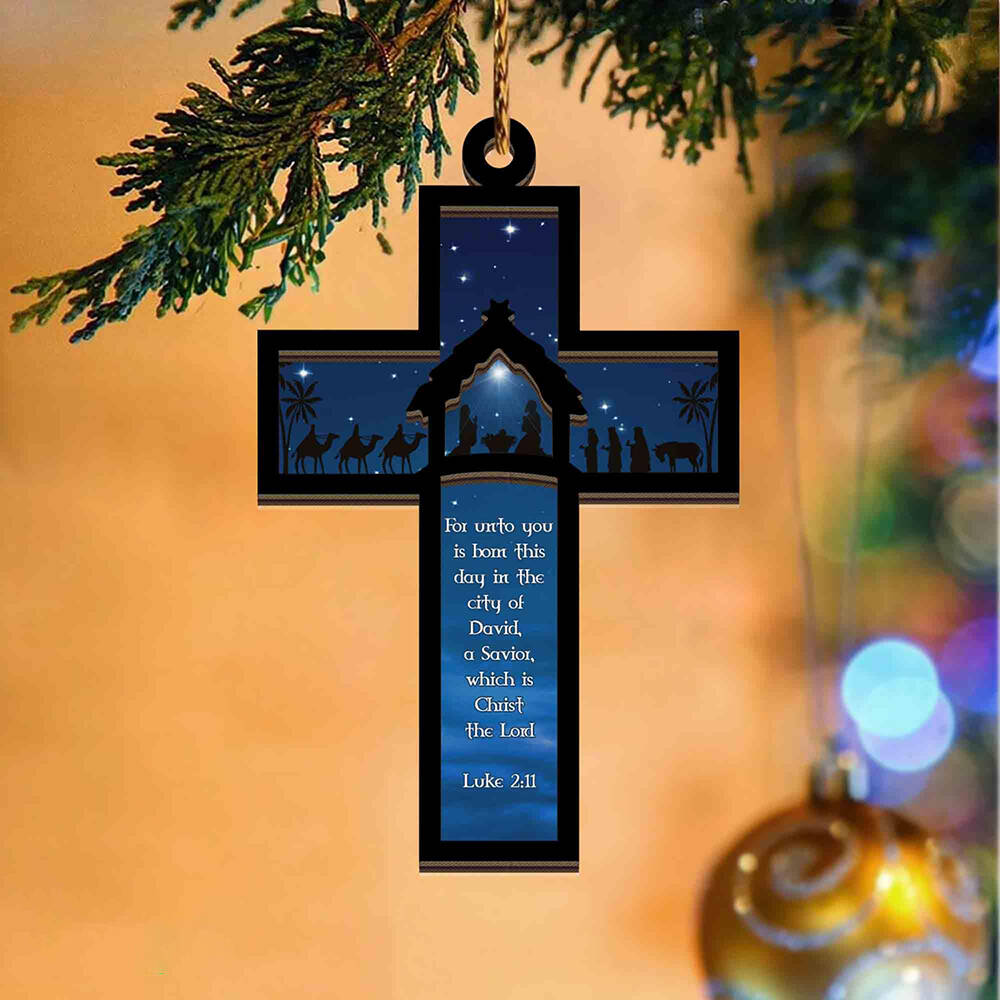 Nativity Cross Scripture Christmas Ornament
