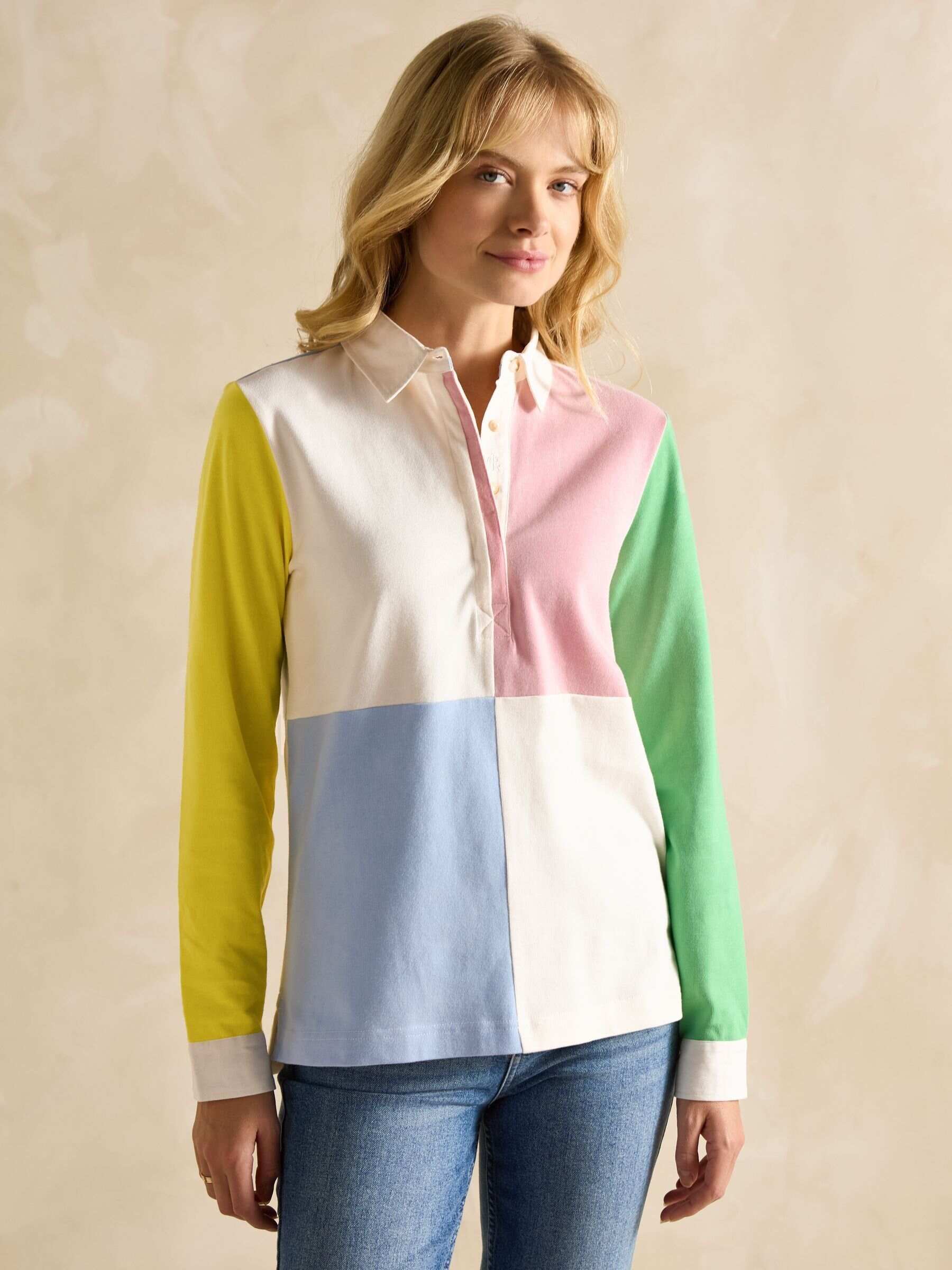 Falmouth White Pastel Hotch Potch Collared Rugby Shirt