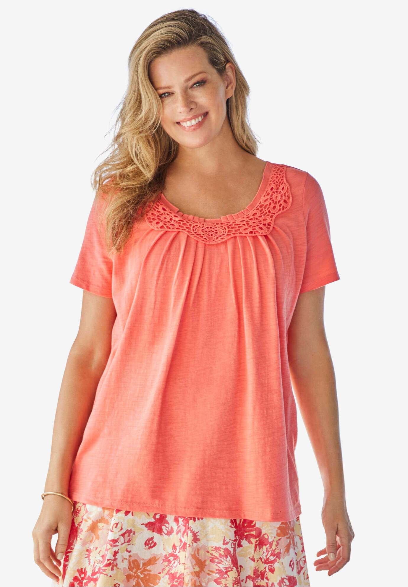 Crochet-Trim Knit Top