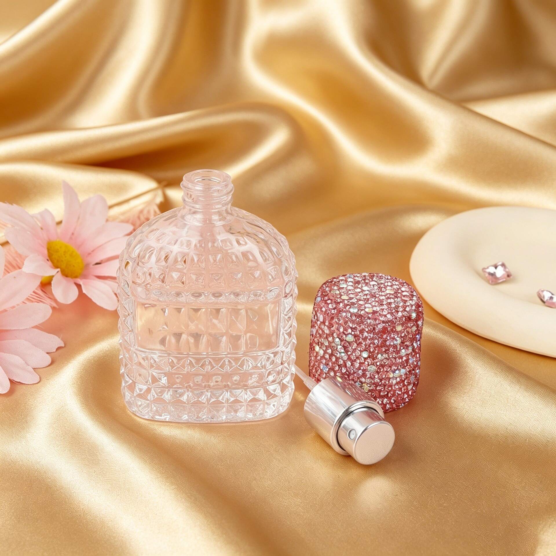 Pink Rhinestone Cover Refillable Perfume Spray Bottle