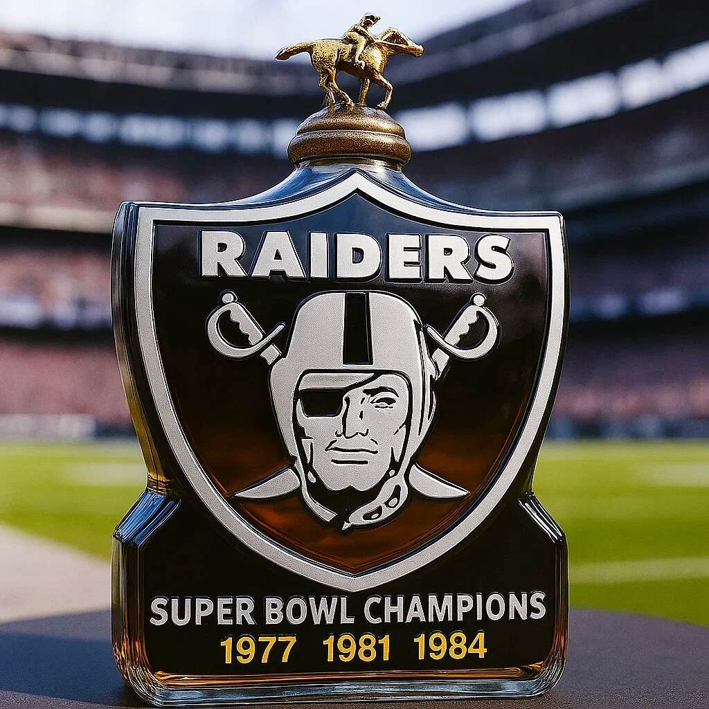 Las Vegas Raiders 3-time Super Bowl Champion Whiskey Bottle