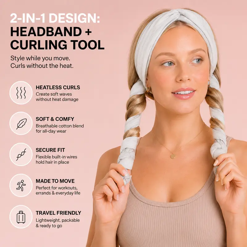 Active Curling Headband - Tasty Non Heat Curler, Suitable for Soft Waves and Curling