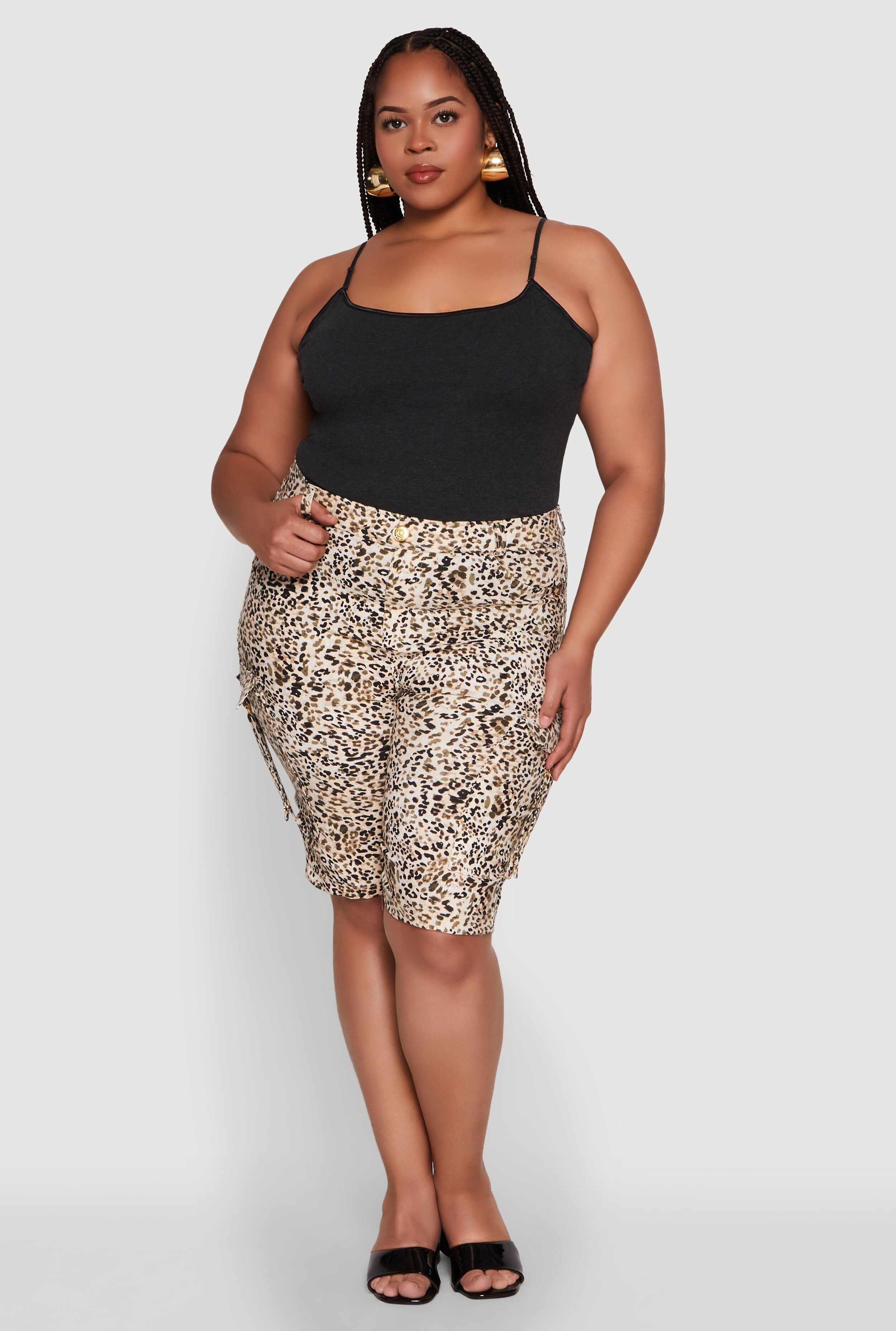 Plus Size Patterned Pull On Cargo Bermuda Shorts