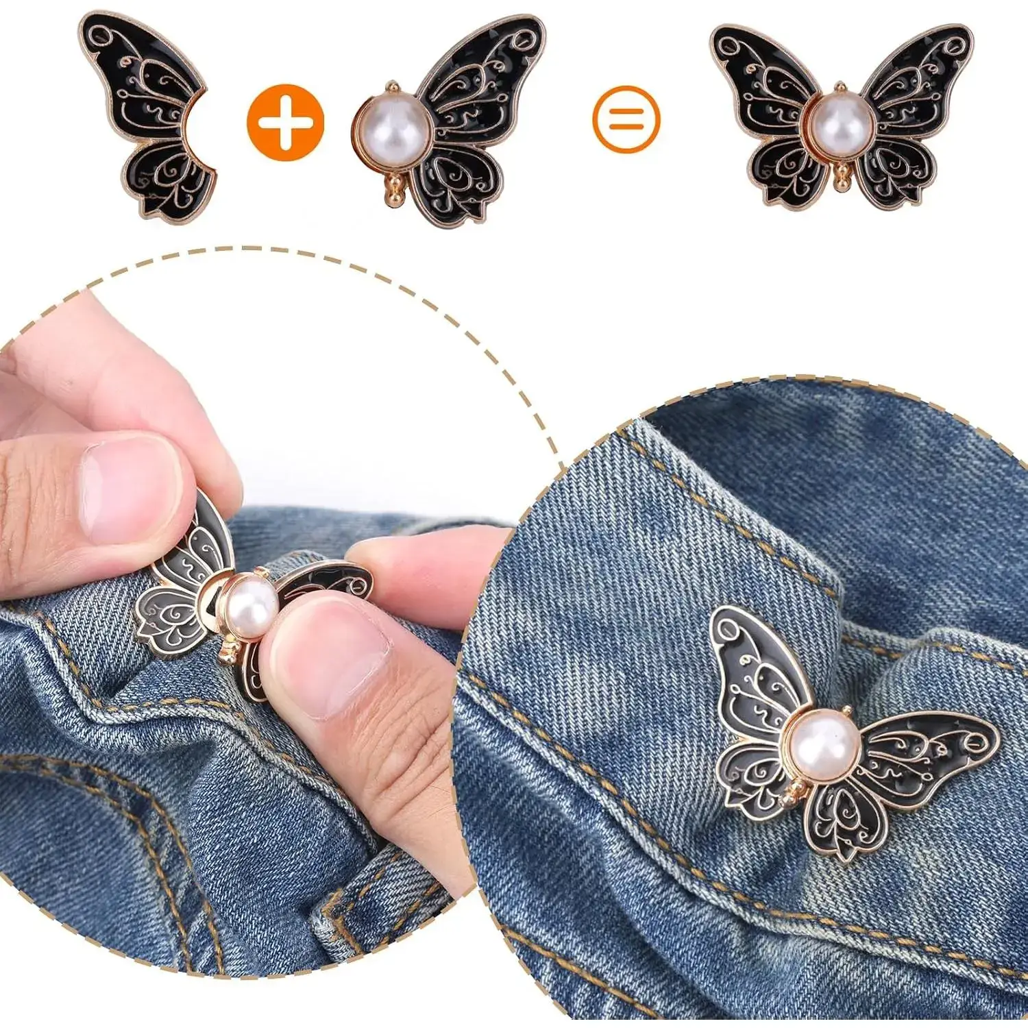 Women's 6pcs Butterfly Waist Tighteners - Stylish Accessories, No-Sew No-Tools Adjustable Button Pins Buckle Clips for Loose Jeans, Skirts (Home Supplies)