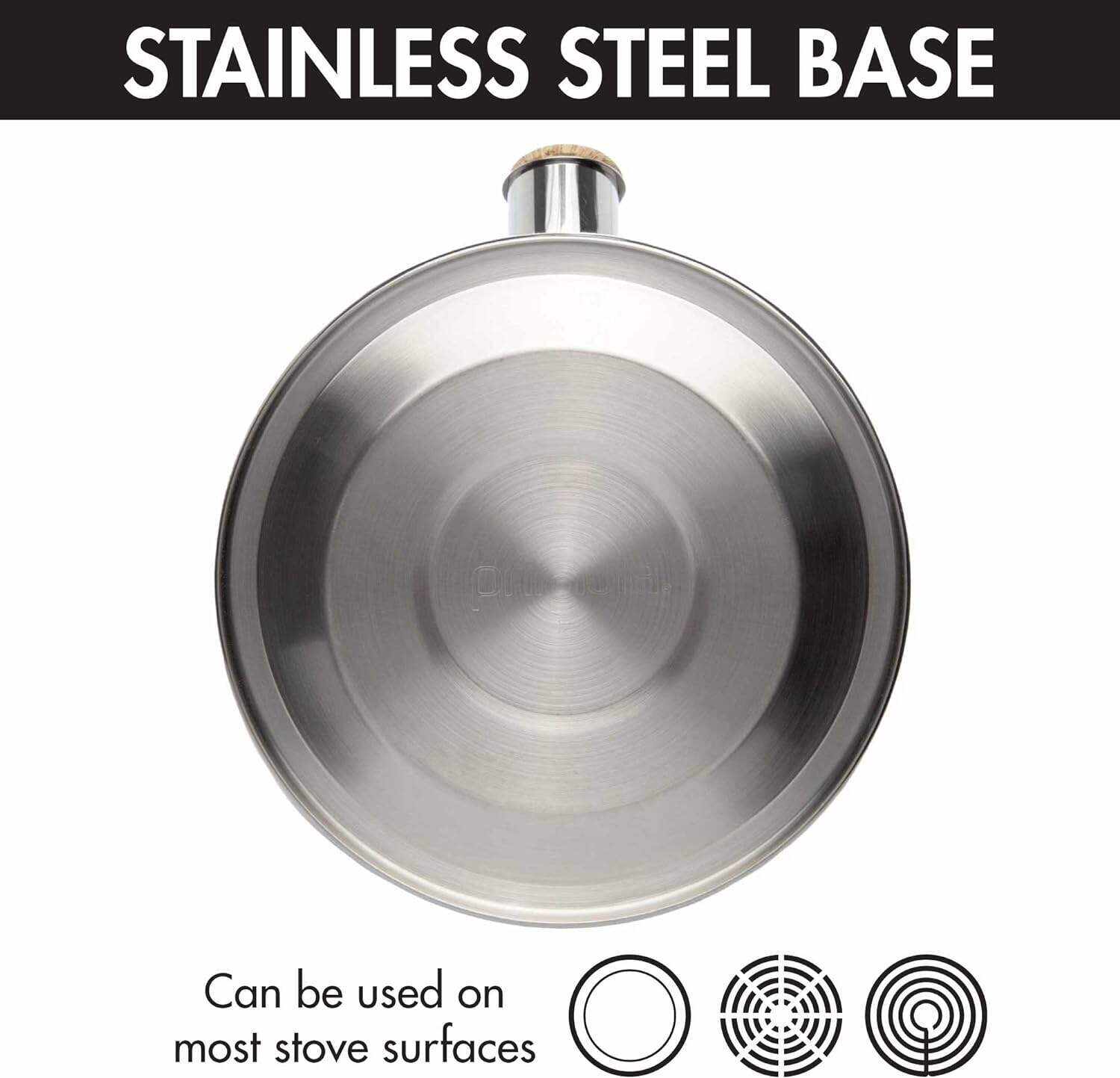 Primula Stewart Whistling Stovetop Tea Kettle Food Grade Stainless Steel, Hot Water Fast to Boil, Cool Touch Folding, 1.5-Quart, Brushed with Black Handle