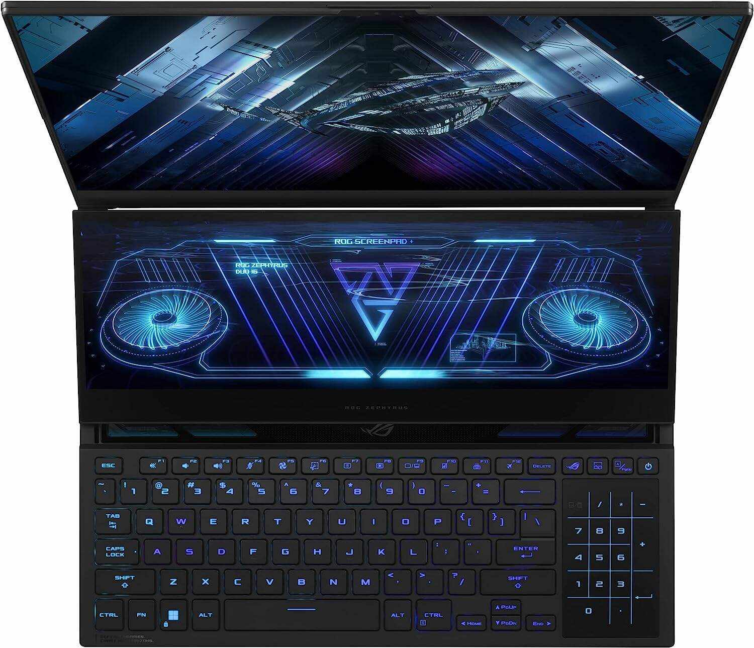ROG Zephyrus Duo 16 (2022) Gaming Laptop, 16” Mini LED 240Hz/3ms, QHD 16:10 Display, 100% DCI-P3, NVIDIA GeForce RTX 4080, AMD Ryzen 9 7945HX, 32GB DDR5, 1TB SSD, Windows 11 Pro, GX650PZ-XS96
