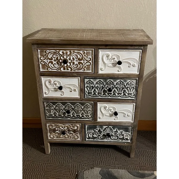 The Curated Nomad Brewa Varied Rustic Carved Wood 8-Drawer Chest - 32.09